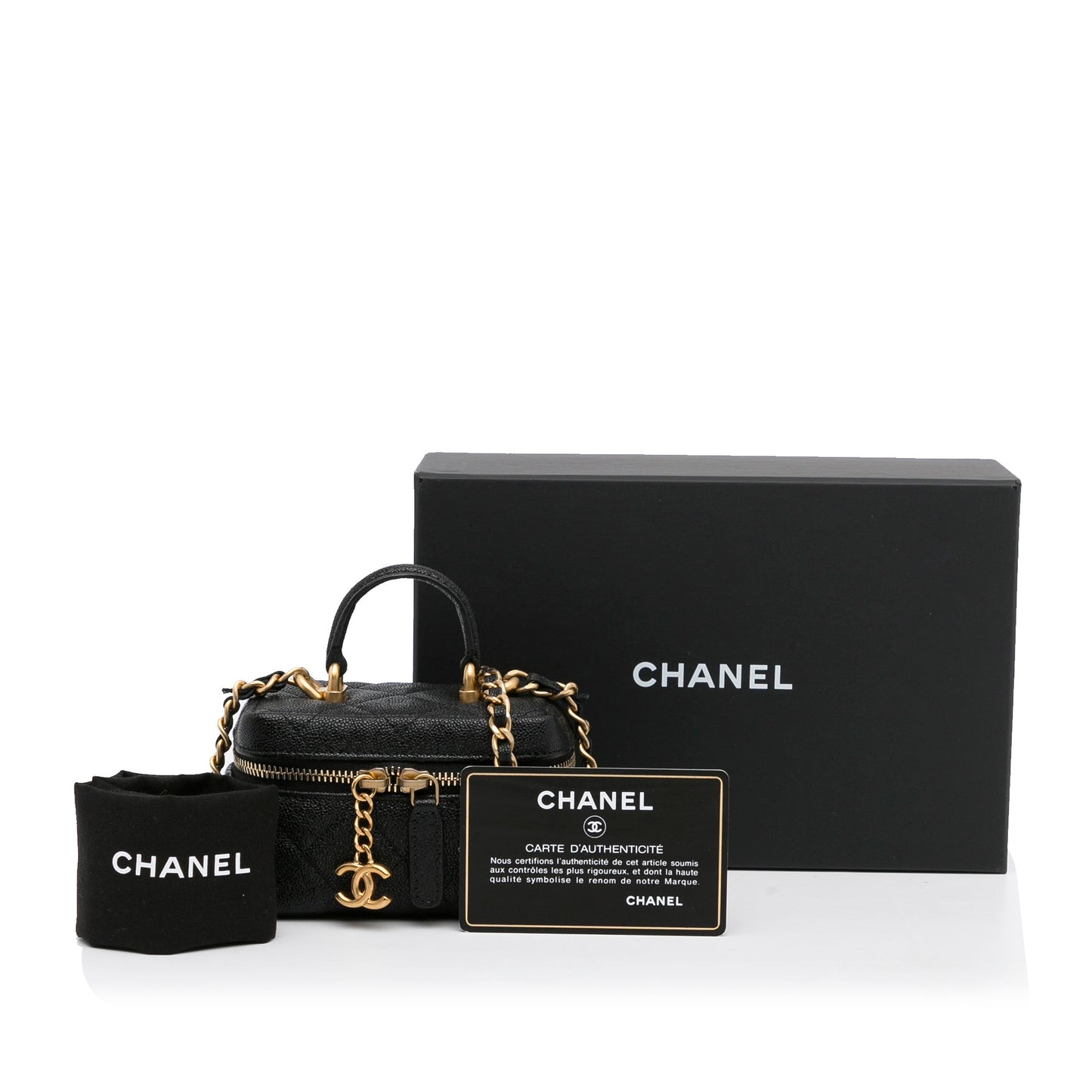 Chanel Micro Caviar Vanity Case with Chain Black