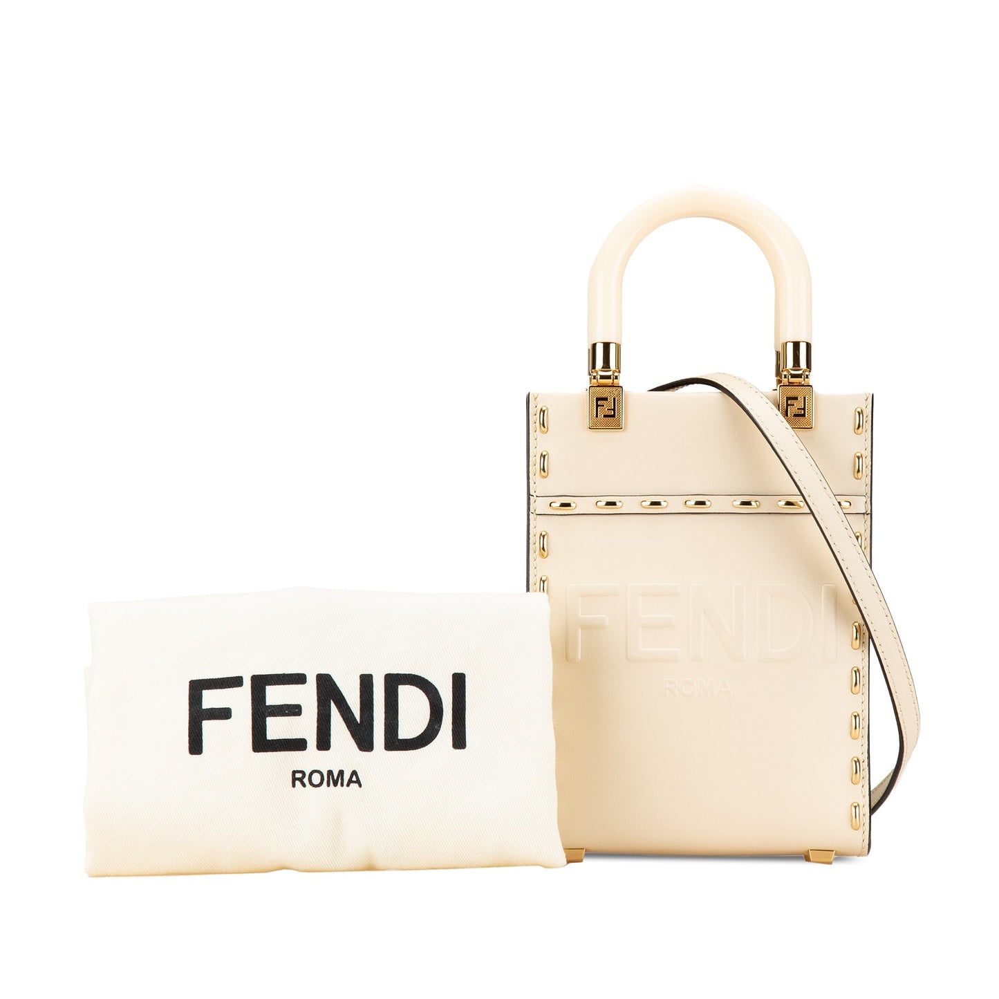 Fendi Mini Leather Sunshine Shopper Tote White