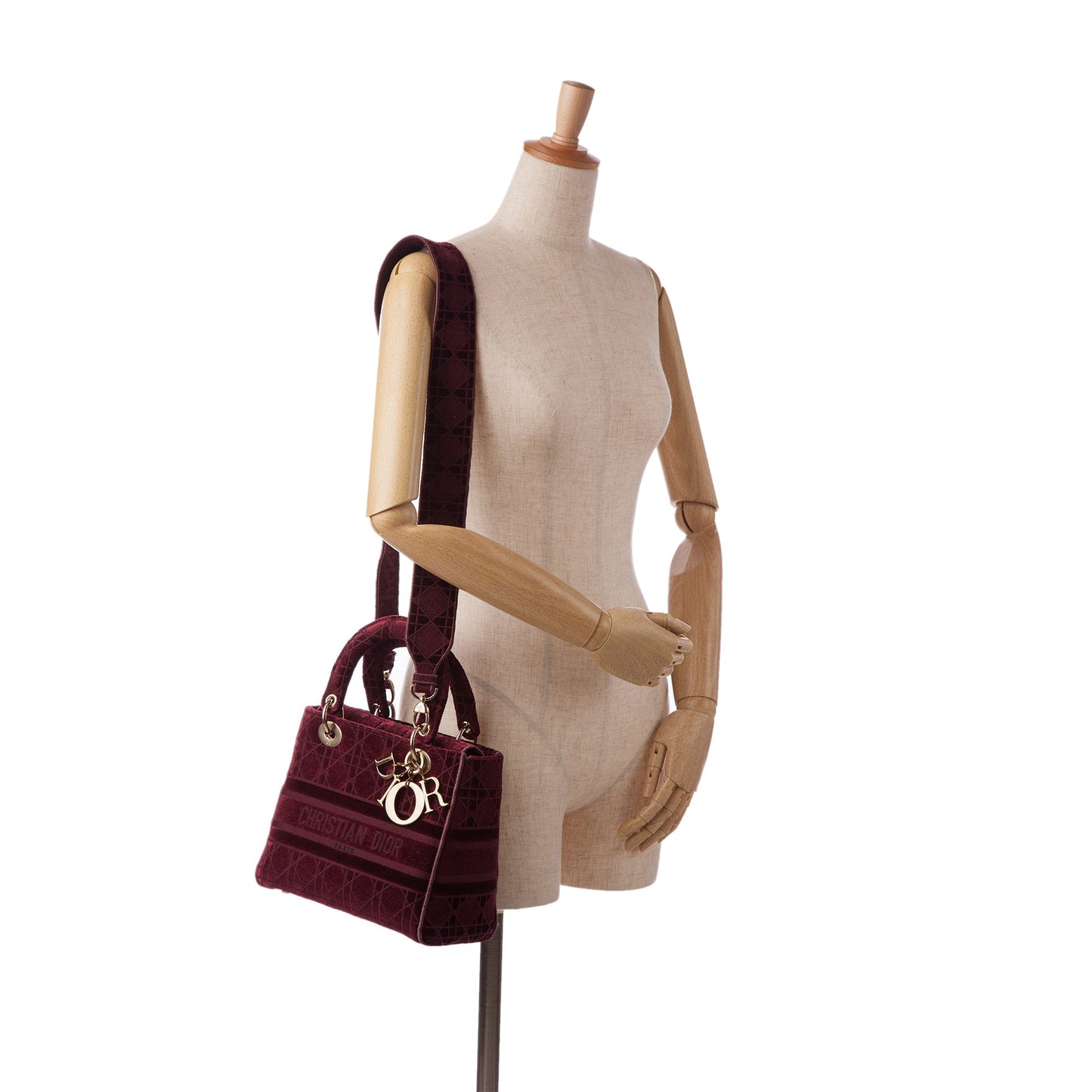 Dior Medium Velvet Cannage Lady D Lite Red