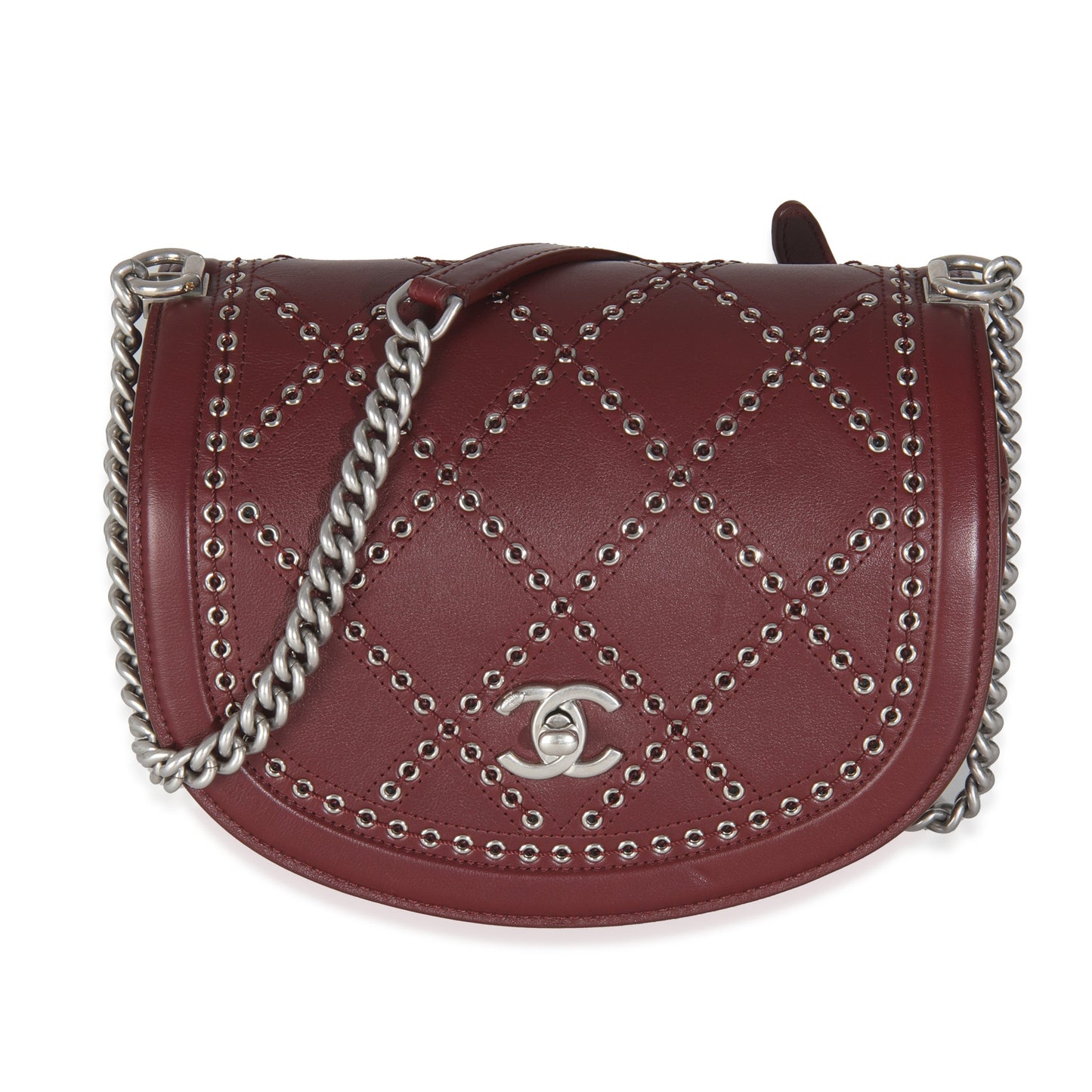 Burgundy Calfskin Small Coco Eyelets Flap Bag