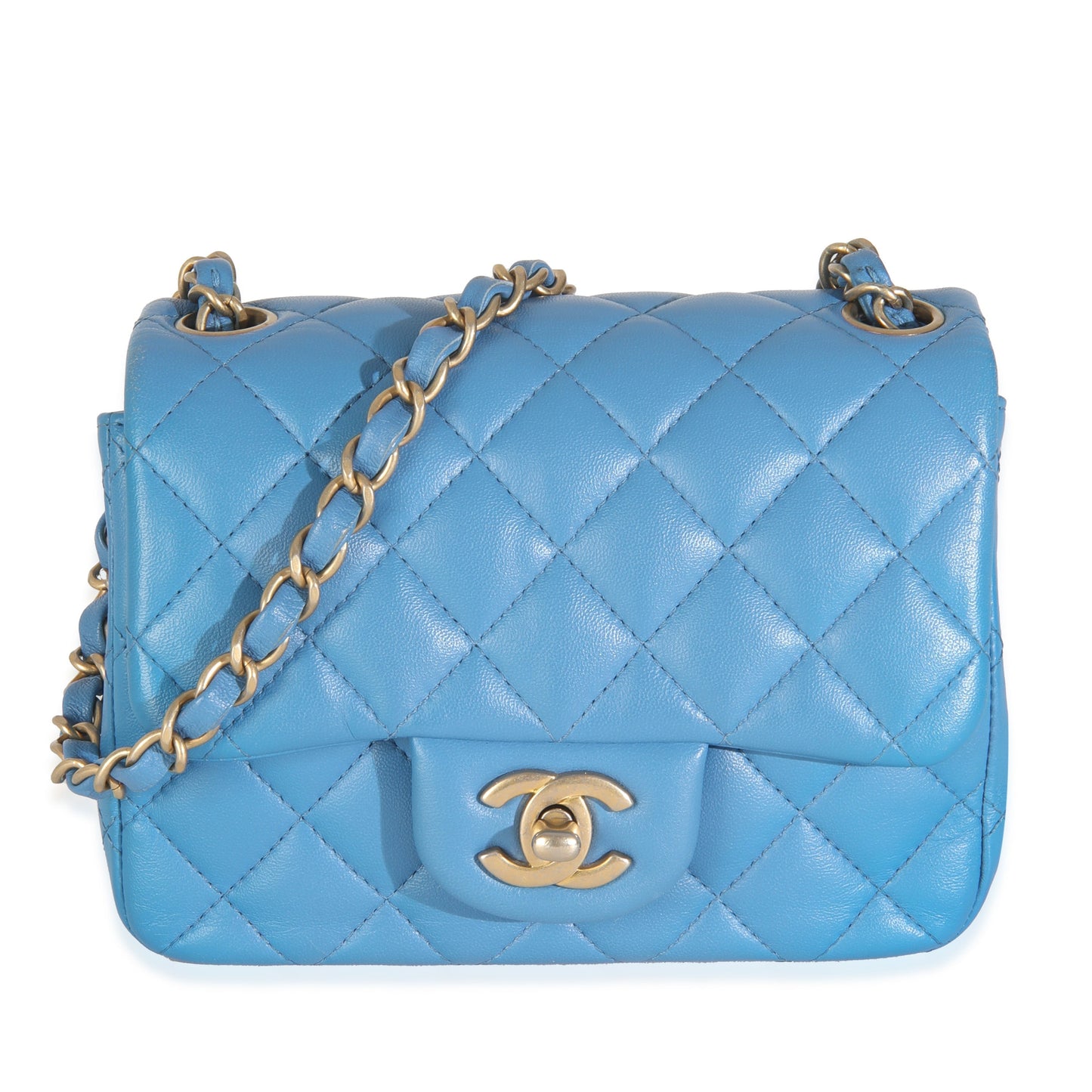 Blue Quilted Lambskin Mini Square Flap Bag