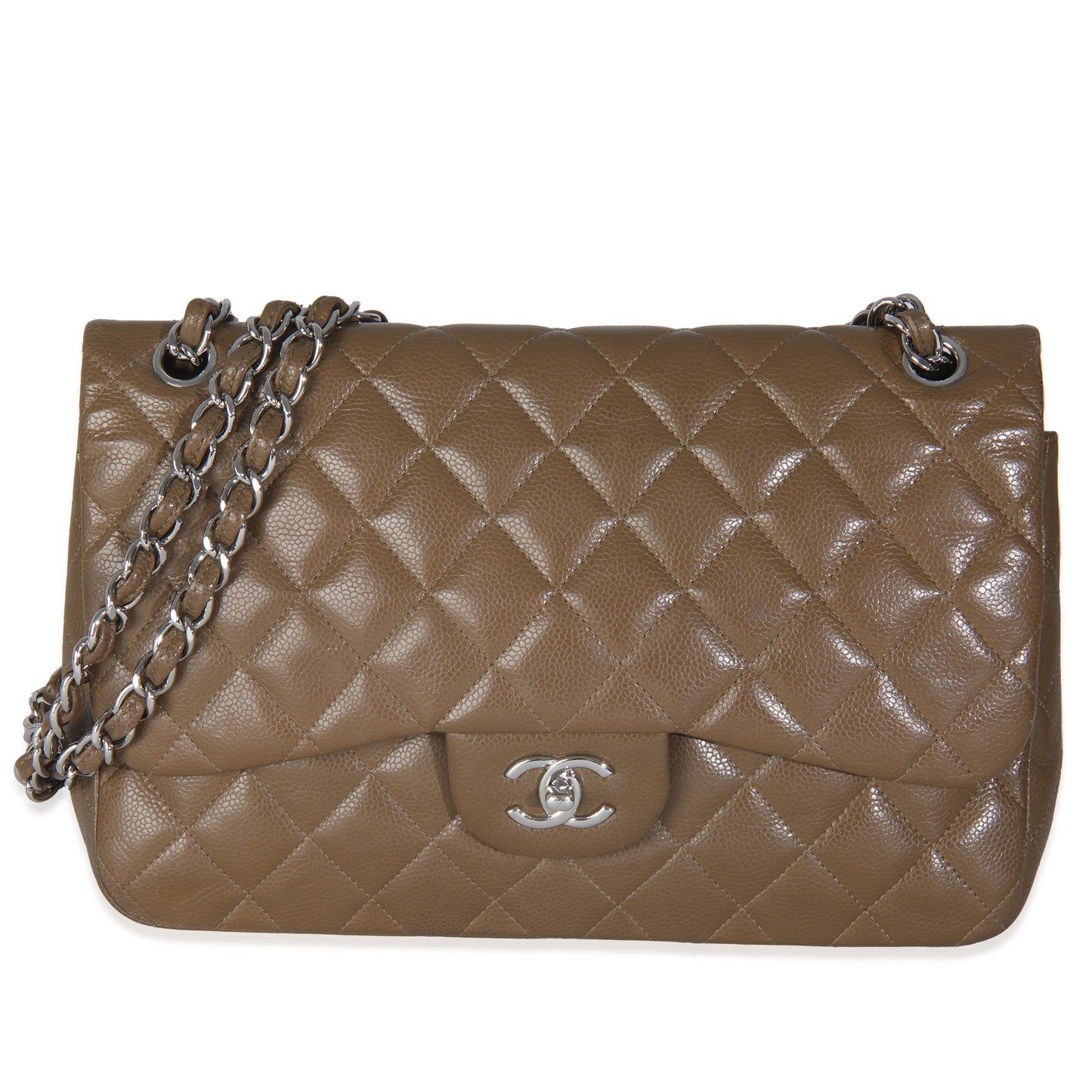 Khaki Quilted Caviar Jumbo Double Flap Bag