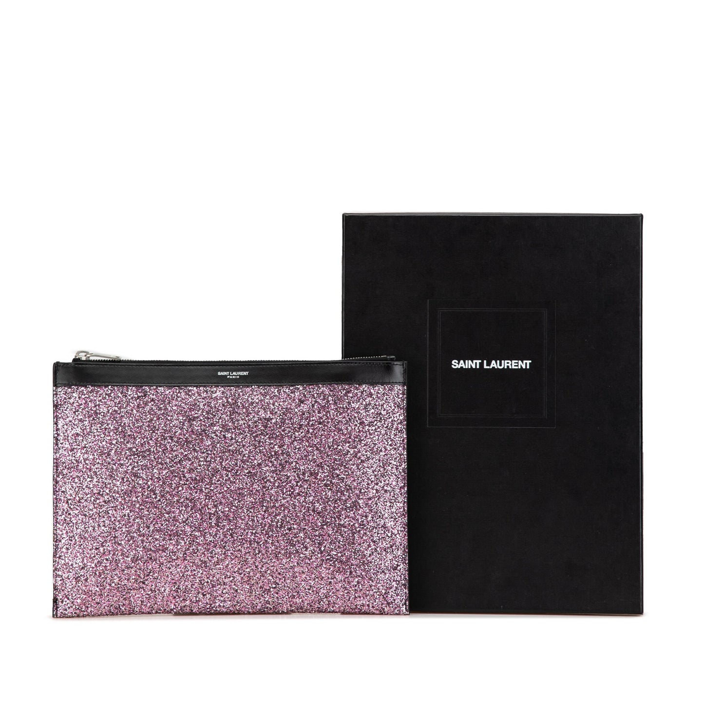 Saint Laurent Glittered Leather Zipped Tablet Pouch Pink