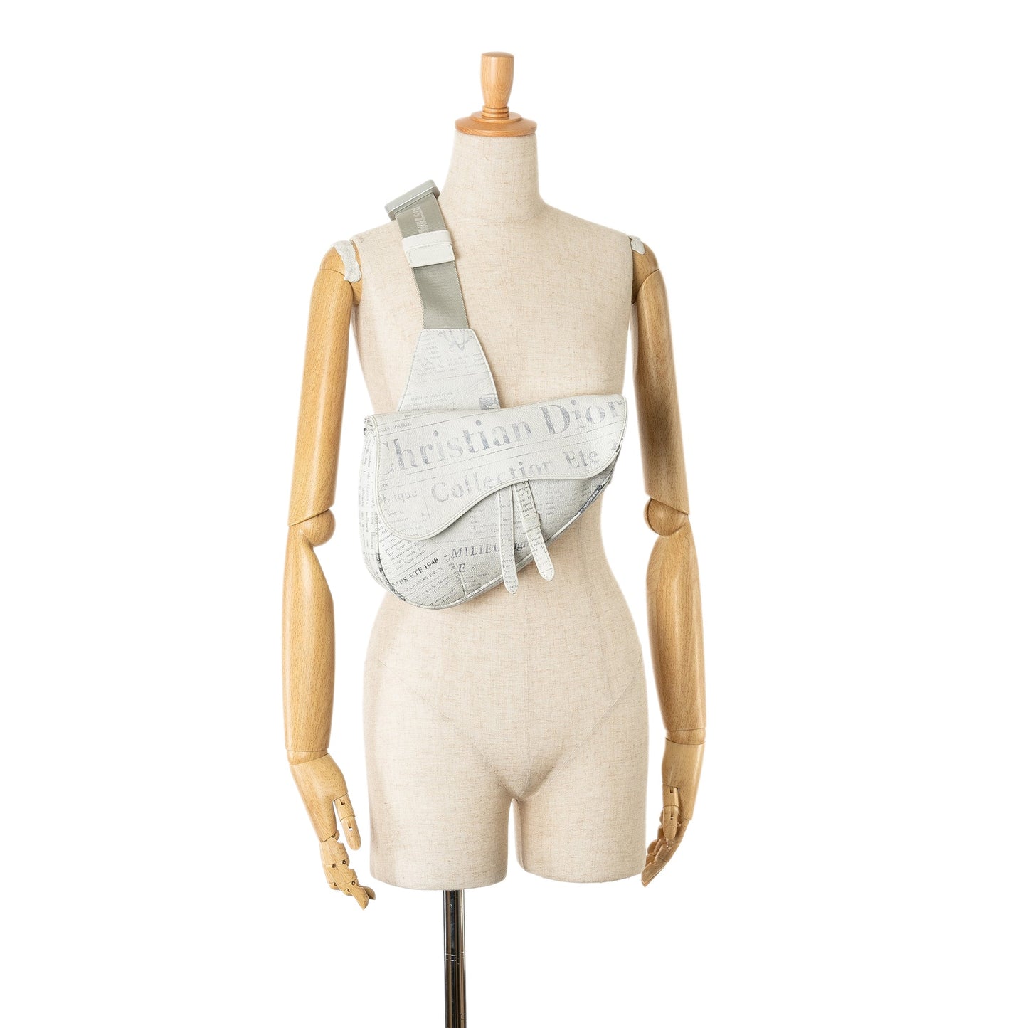 Dior Daniel Arsham Newspaper Print Saddle Bag White