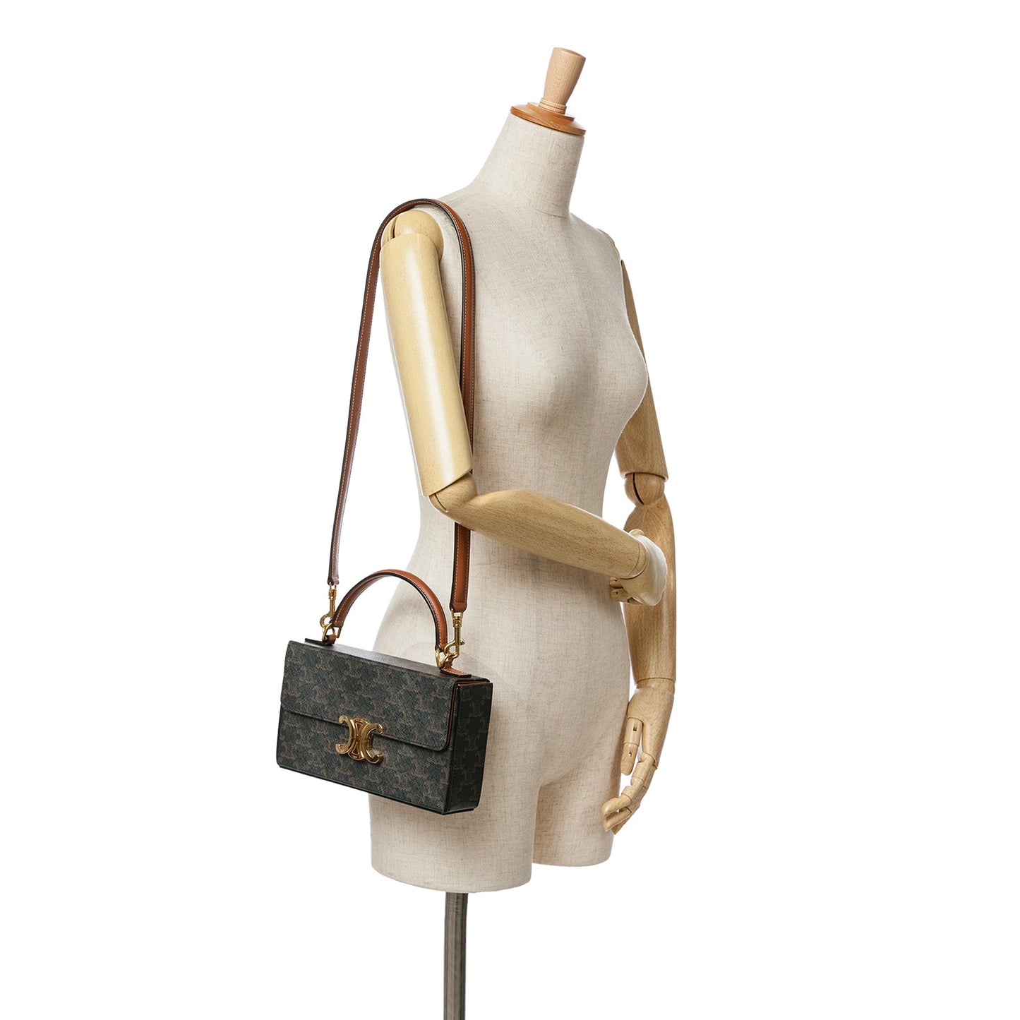 Celine Triomphe Coated Canvas Box Top Handle Bag Brown