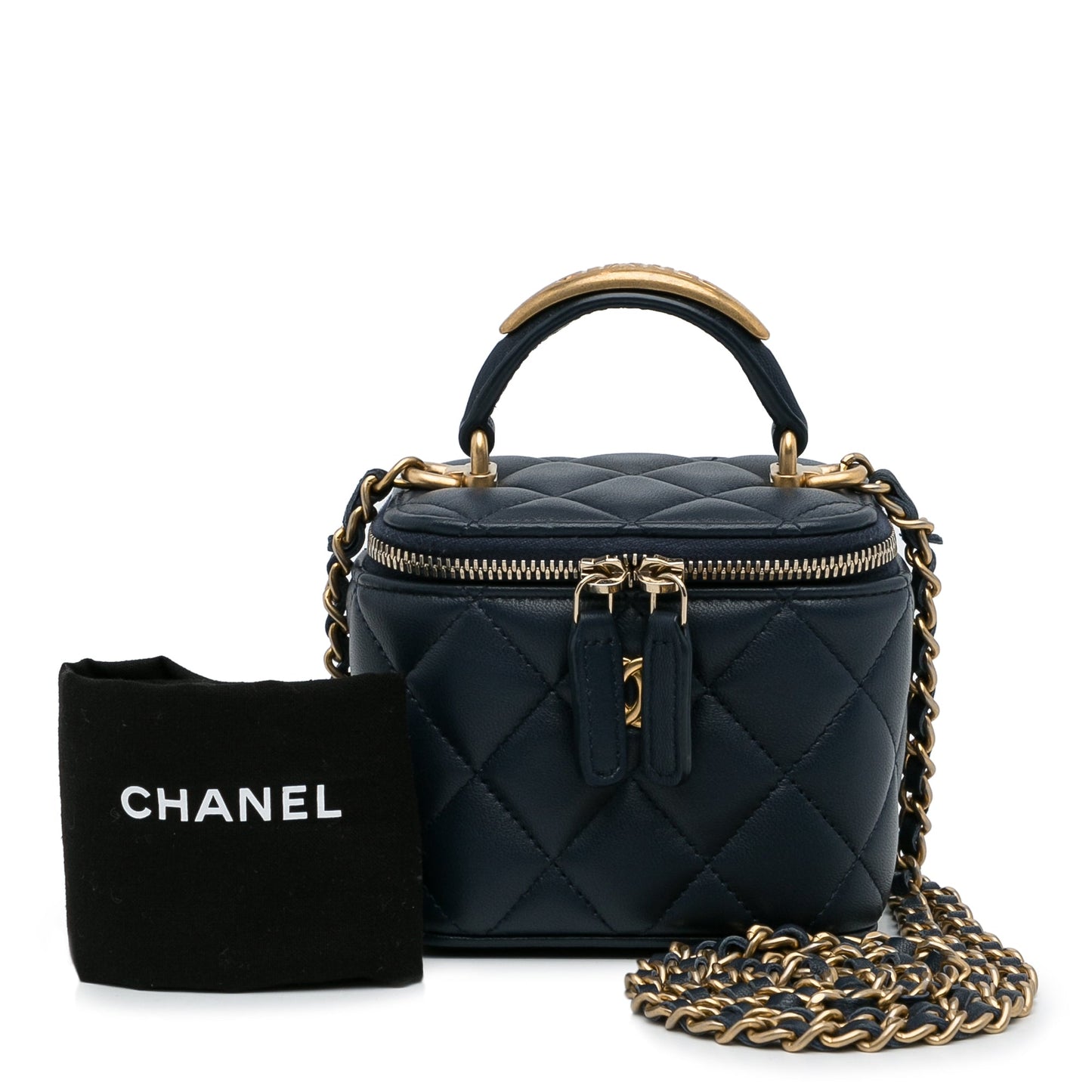 Chanel Small Lambskin Top Handle Vanity Bag Blue