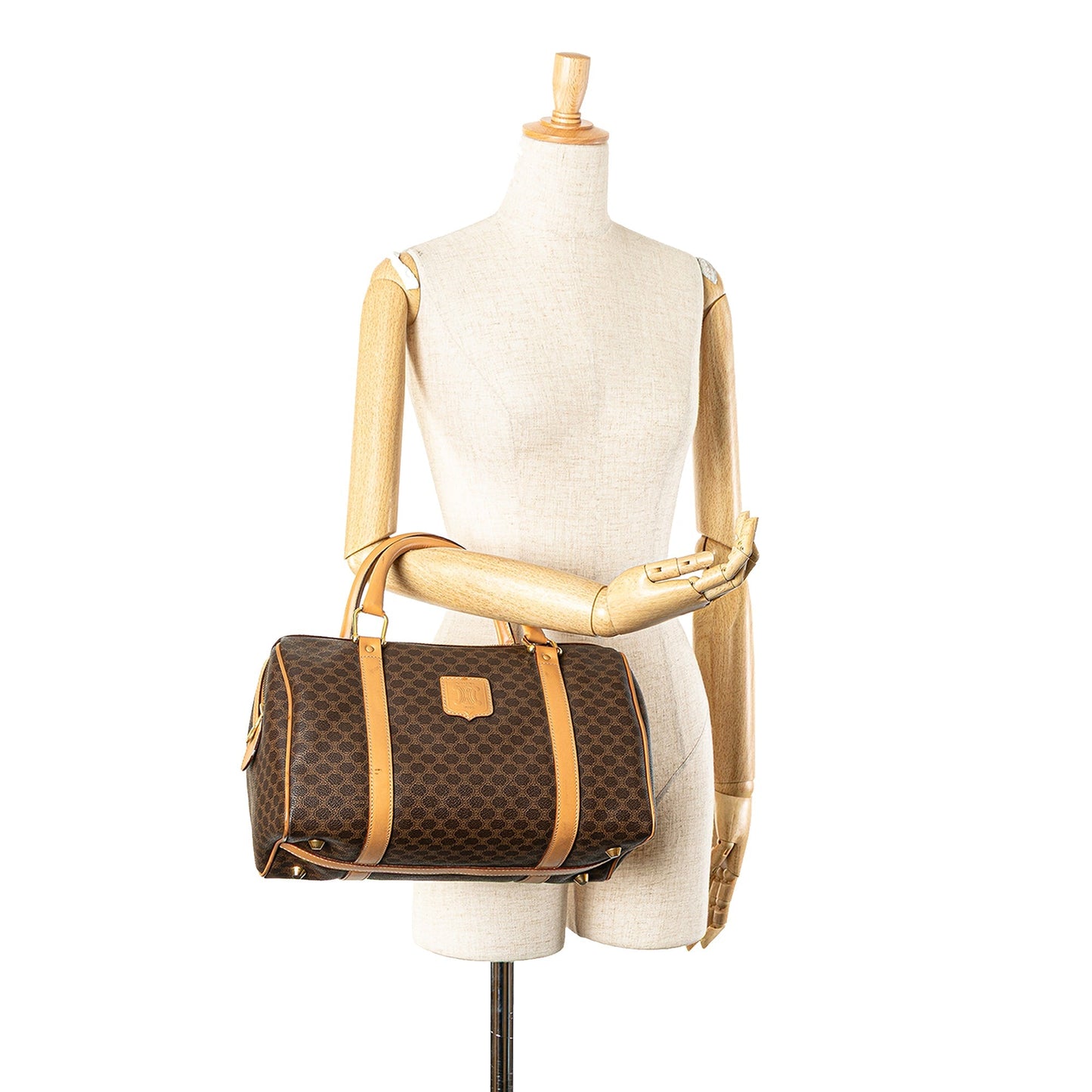 Celine Macadam Coated Canvas Boston Bag Brown