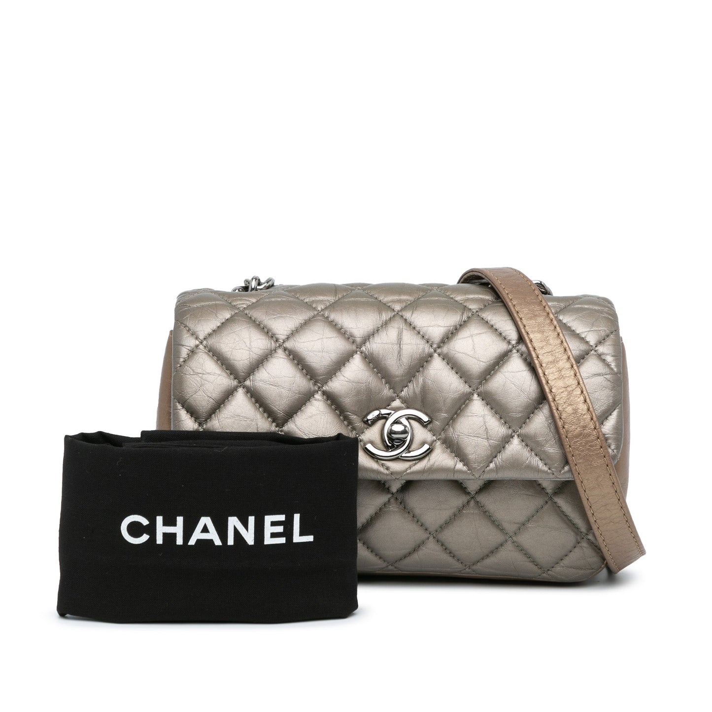 Chanel Mini Quilted Metallic Calfskin Lady Pearly Flap Brown
