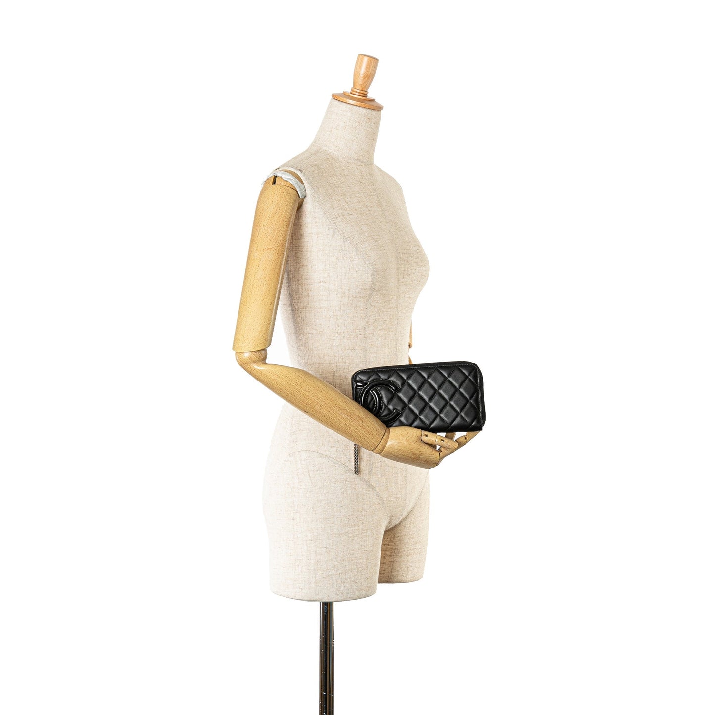 Chanel Lambskin Cambon Ligne Zip Around Long Wallet Black