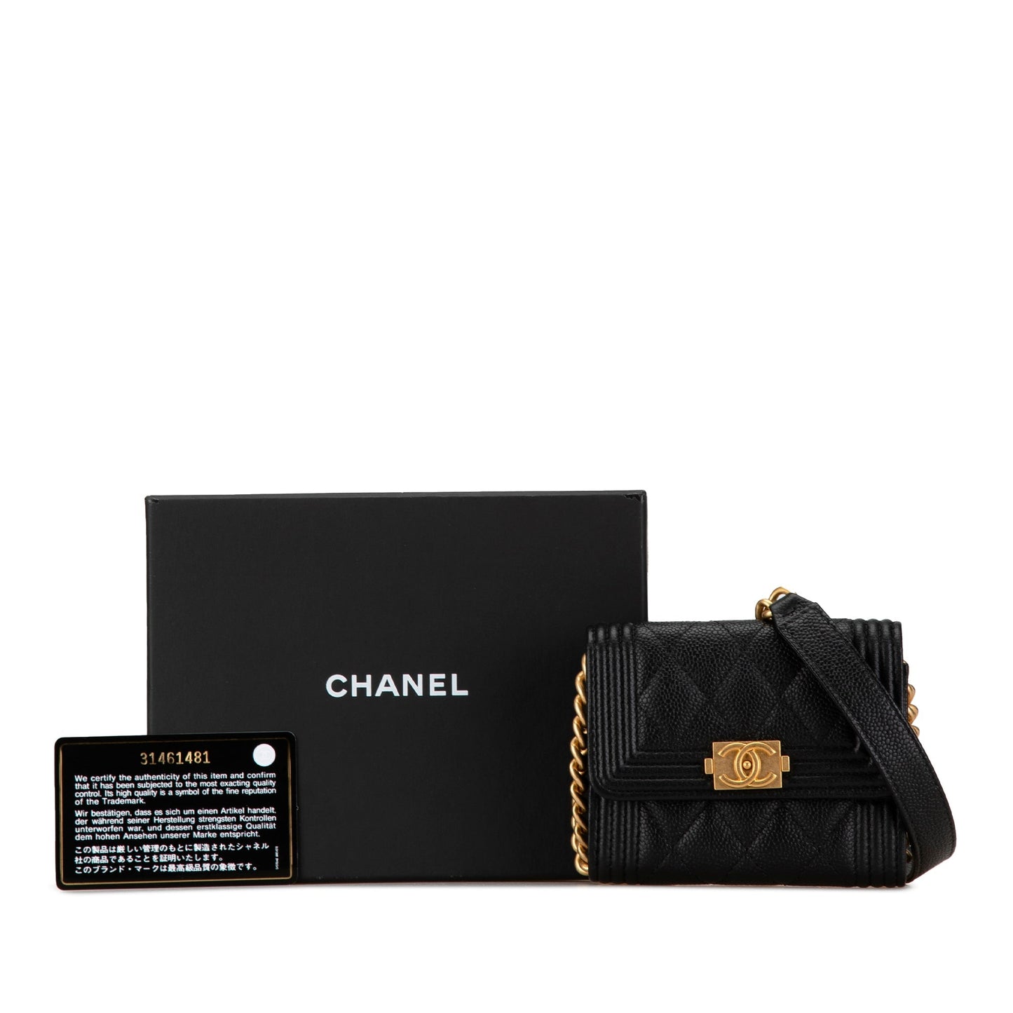 Chanel Quilted Caviar Boy Card Holder with Chain Black