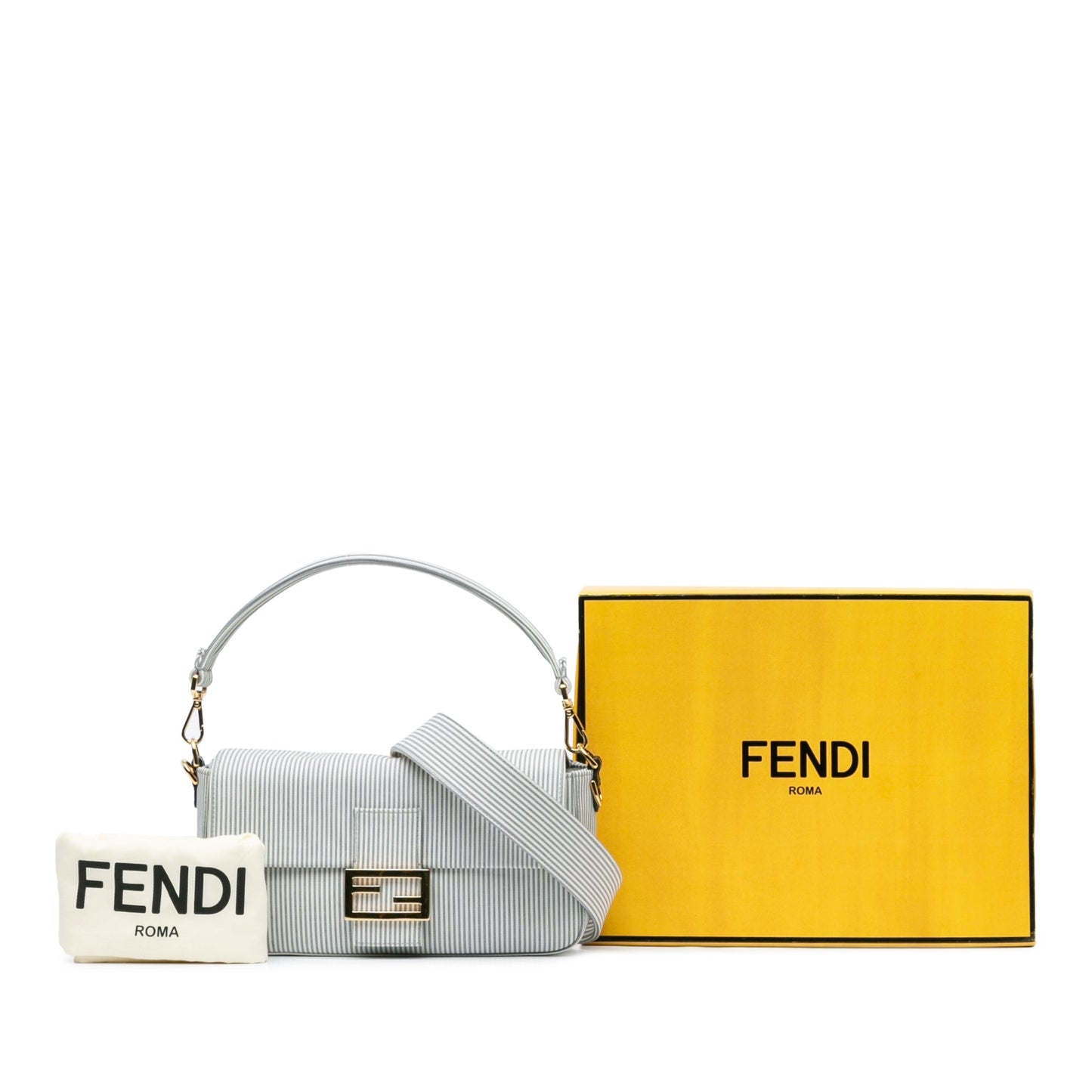 Fendi Striped Jersey Baguette Satchel White