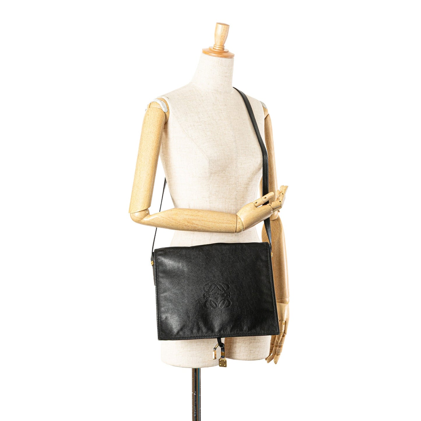 LOEWE Anagram Leather Flap Crossbody Black