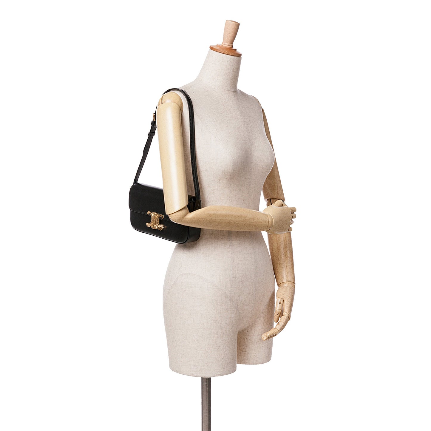 Celine Triomphe Leather Claude Shoulder Bag Black