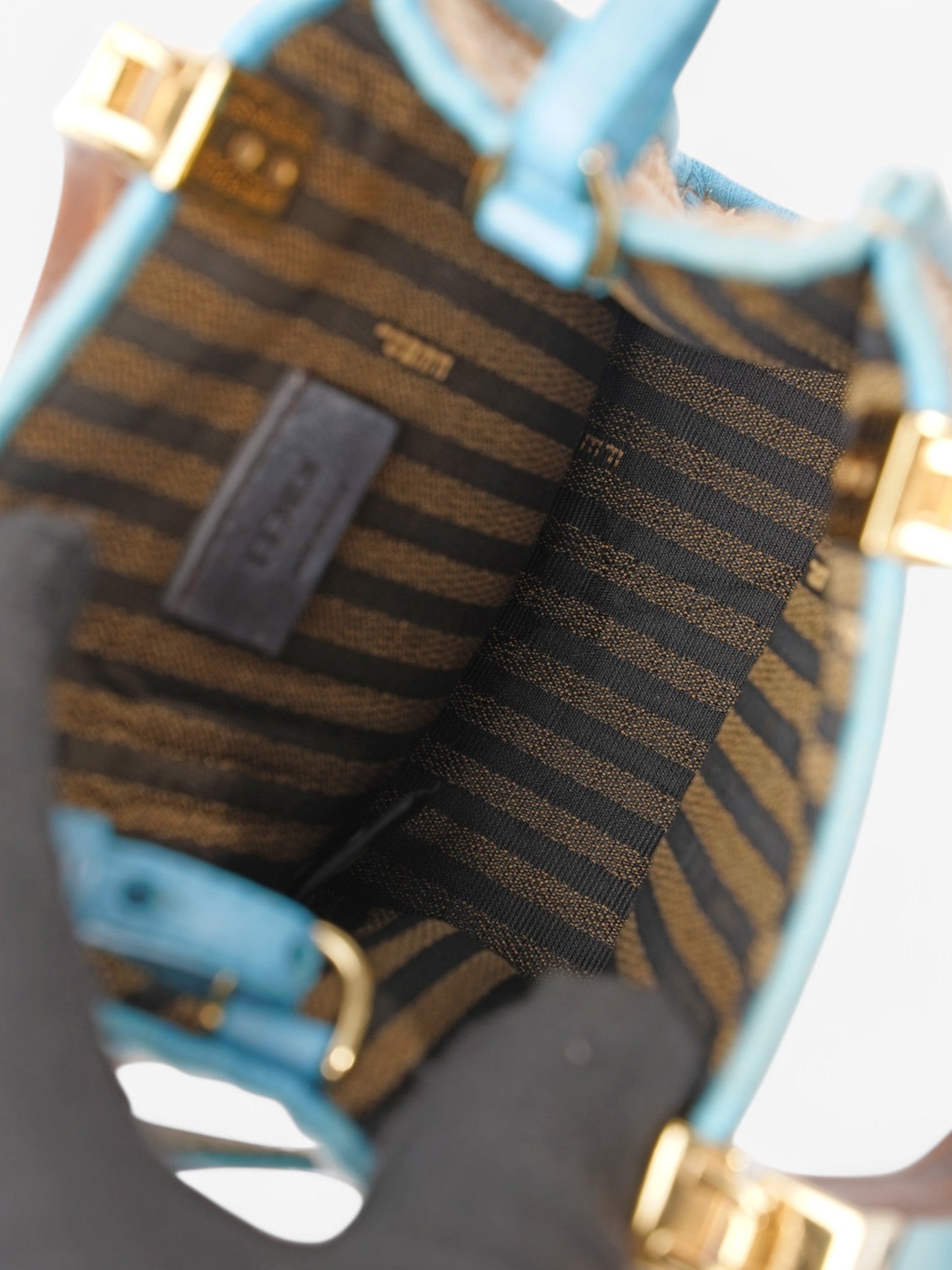 Fendi Sunshine Shopper Beige / Blue Raffia Mini