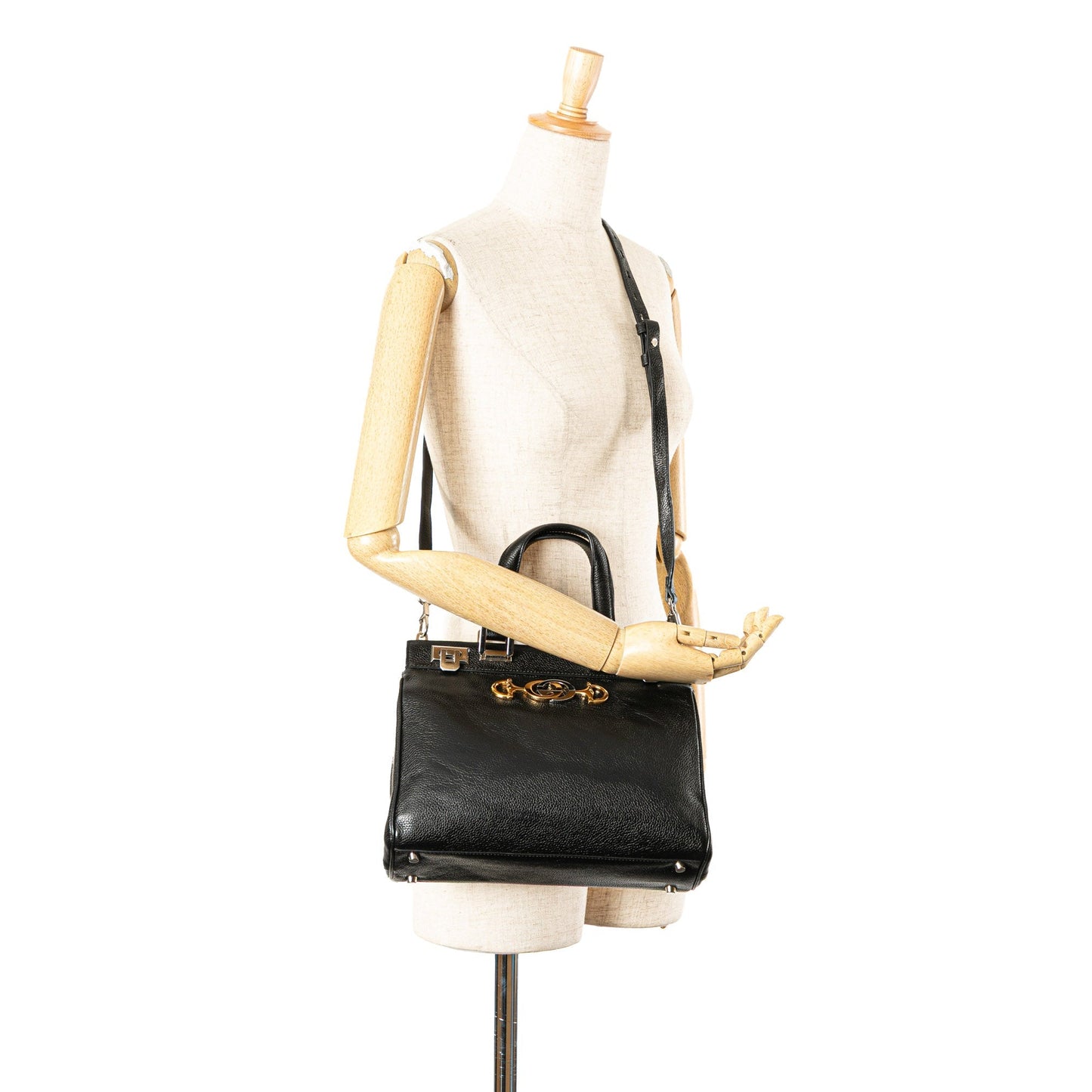 Gucci Small Grainy Calfskin Zumi Top Handle Bag Black