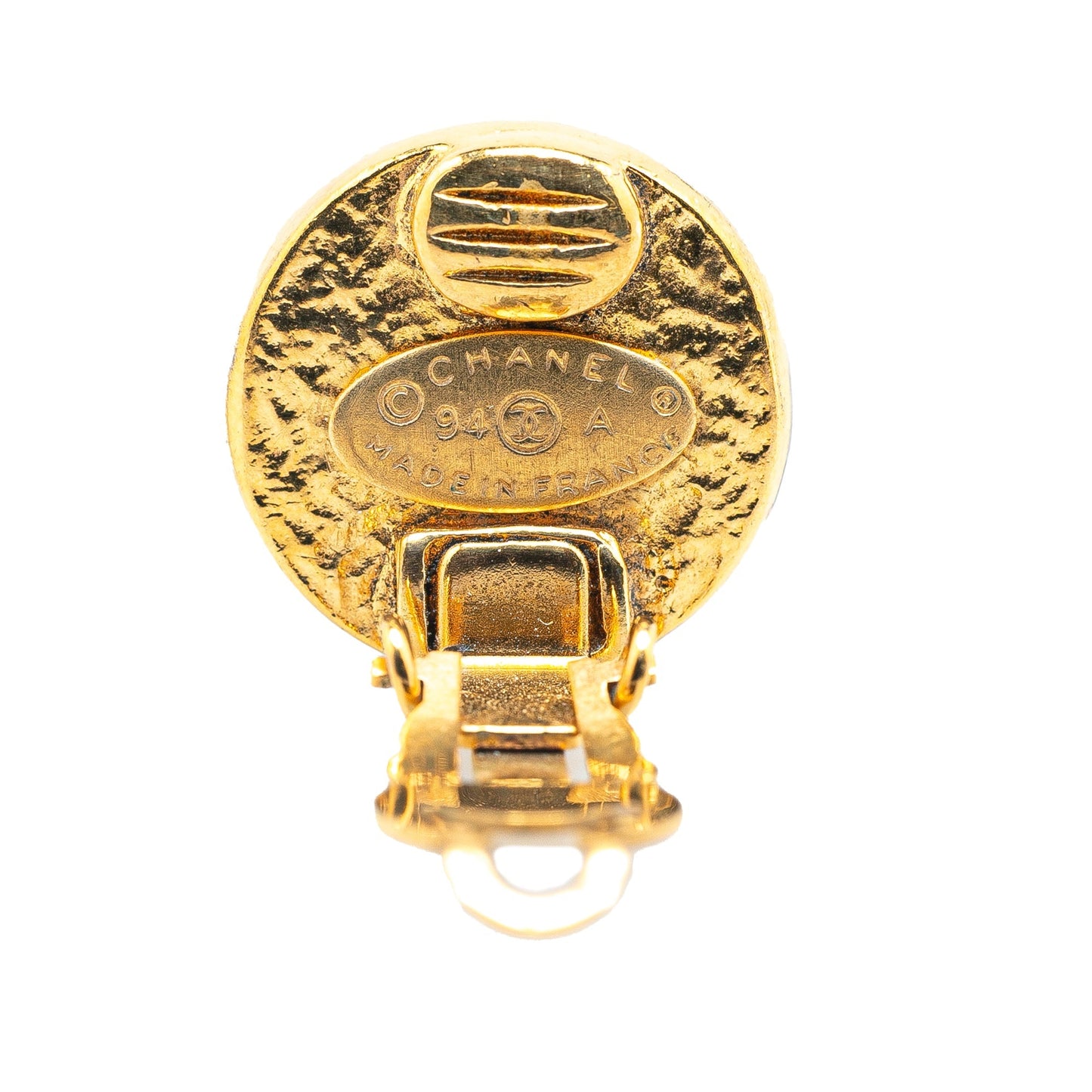 Chanel Gold Plated Faux Pearl CC Clip On Earrings Gold