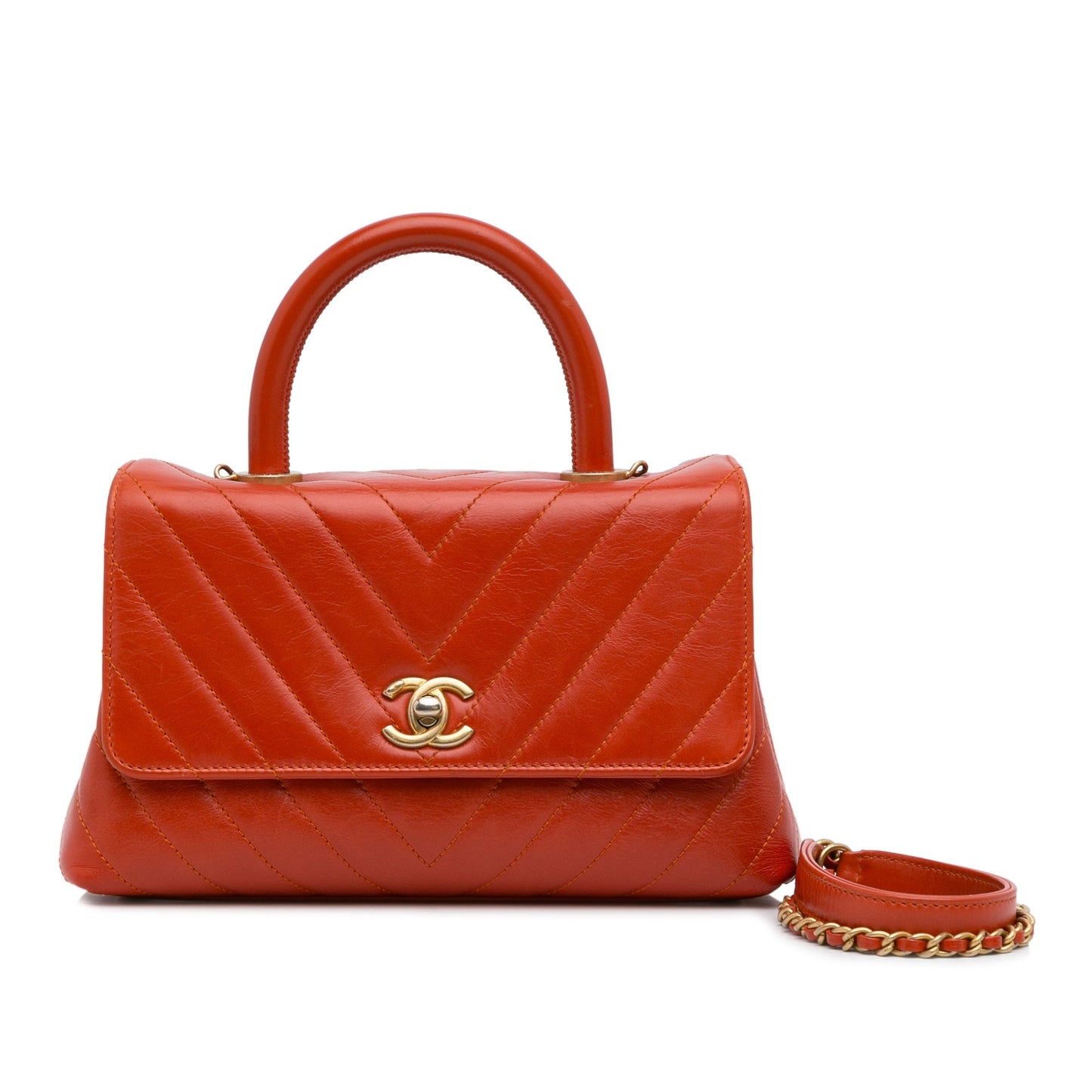 Chanel Small Lambskin Chevron Coco Top Handle Bag Red