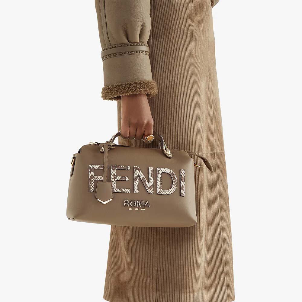 Fendi By The Way Medium Gray Leather and Elaphe Boston Bag
