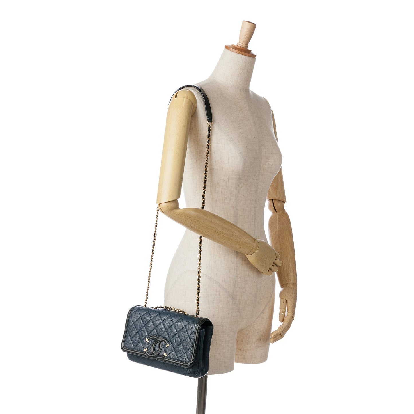 Chanel Small Bicolor Caviar CC Filigree Flap Blue