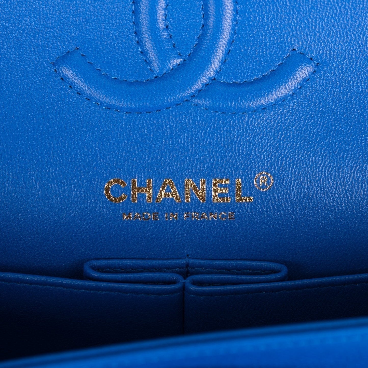 Chanel Small Classic Double Flap Blue Chevron Caviar Gold Hardware