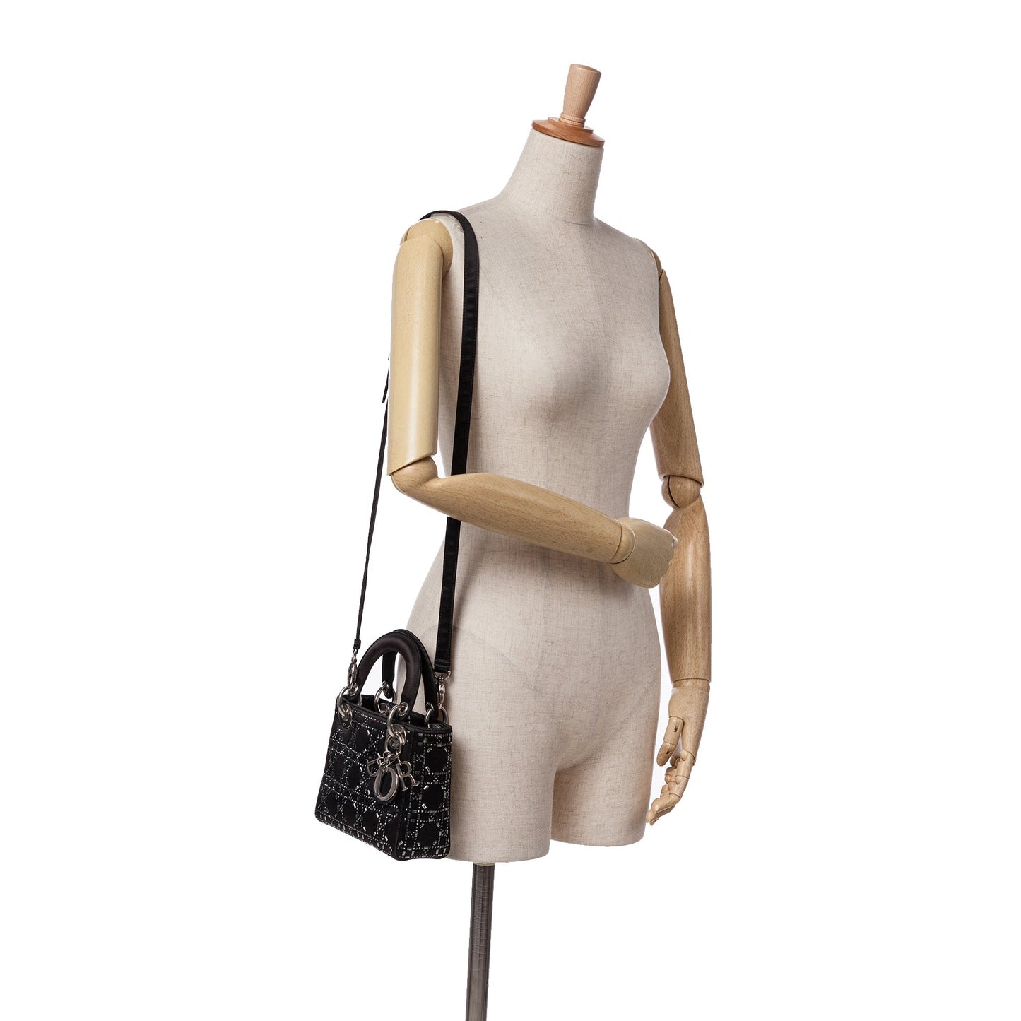 Dior Mini Satin Cannage Strass Crystal Embellished Lady Dior Black