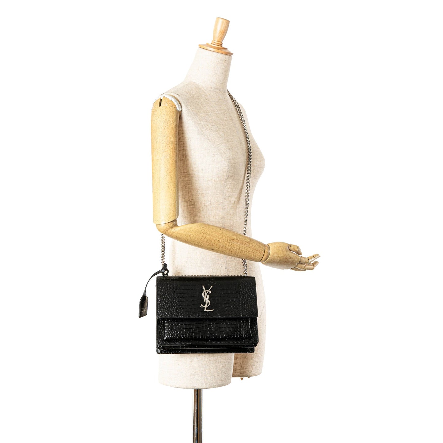 Saint Laurent Medium Croc Embossed Leather Sunset Crossbody Black
