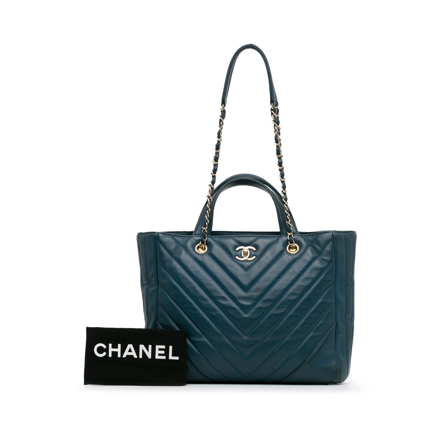 Chanel CC Chevron Calfskin Statement Shopping Tote Blue