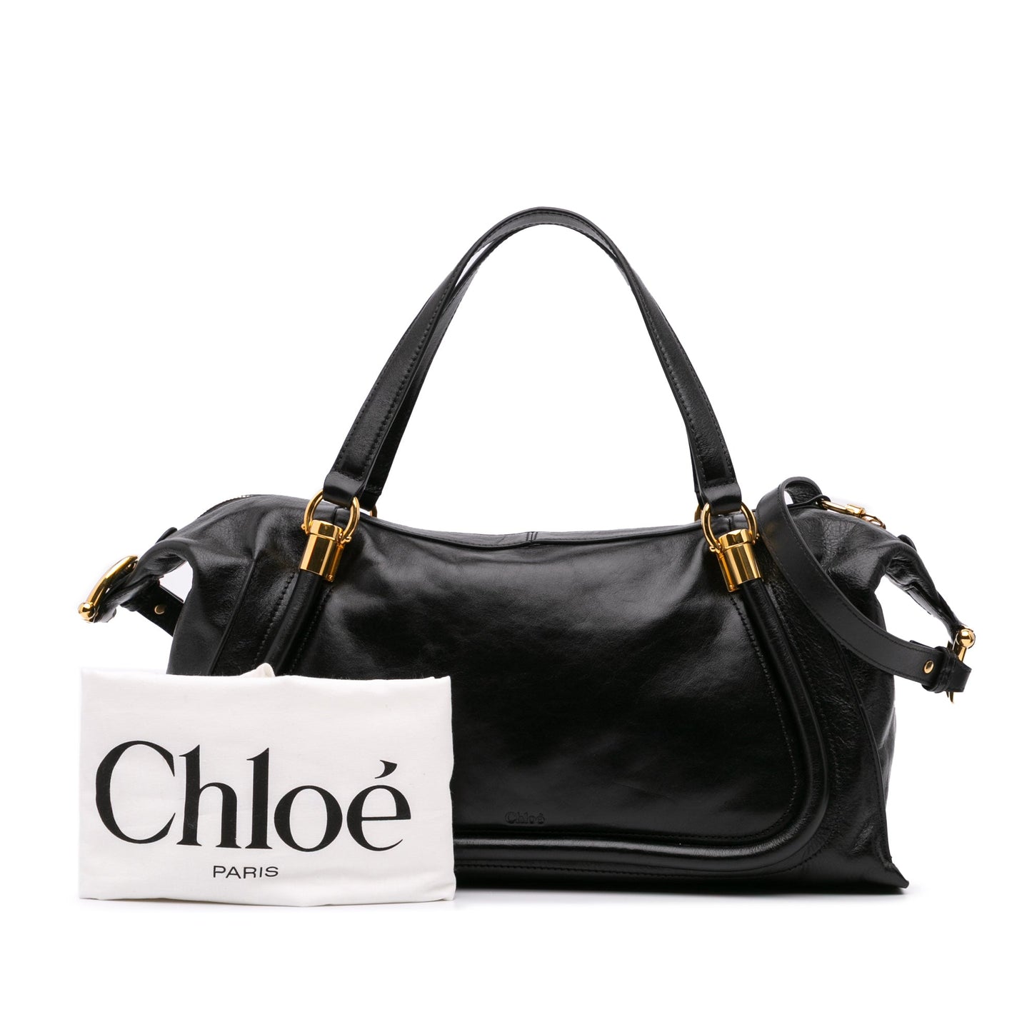 Chloé Shiny Calfskin Paraty 24 Satchel Black