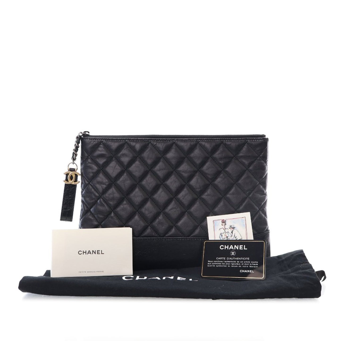Chanel Medium Aged Calfskin Gabrielle O Case Clutch Black