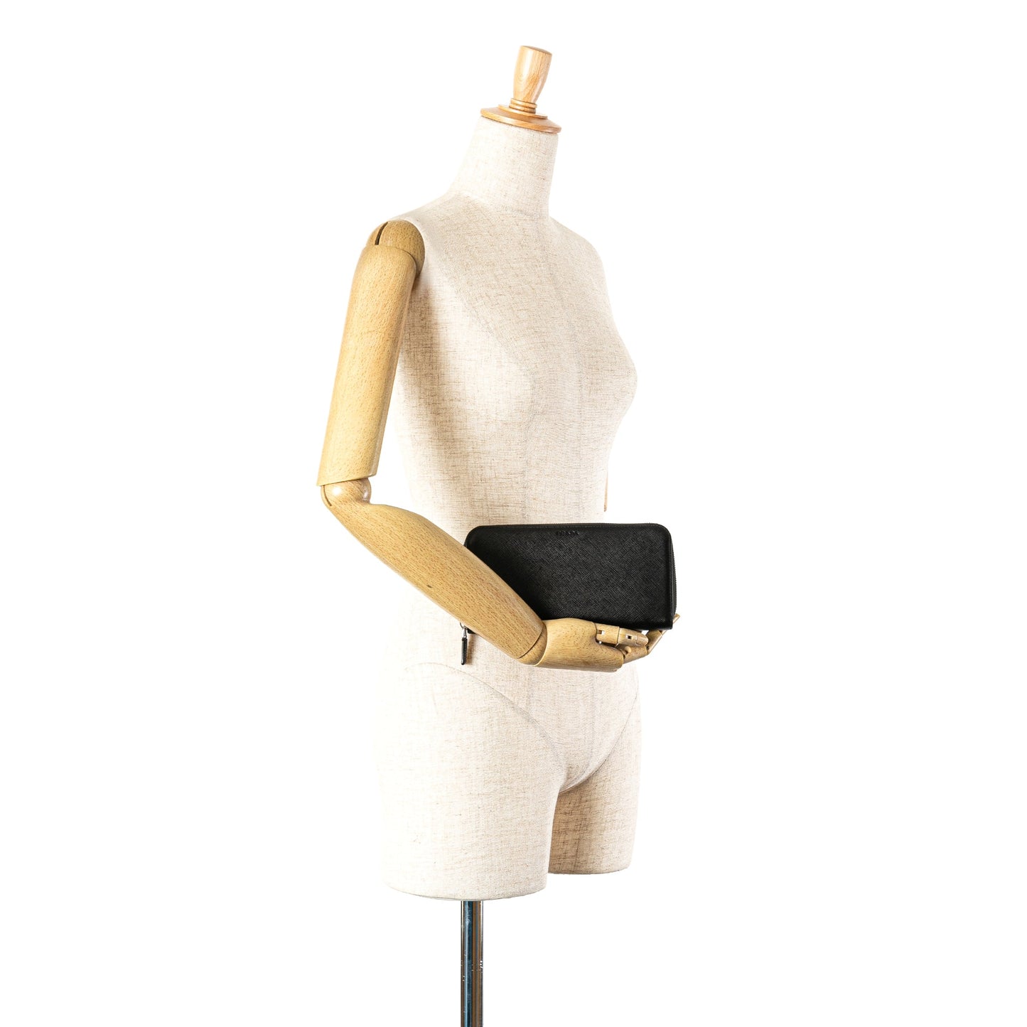 Prada Saffiano Zip Around Wallet Black