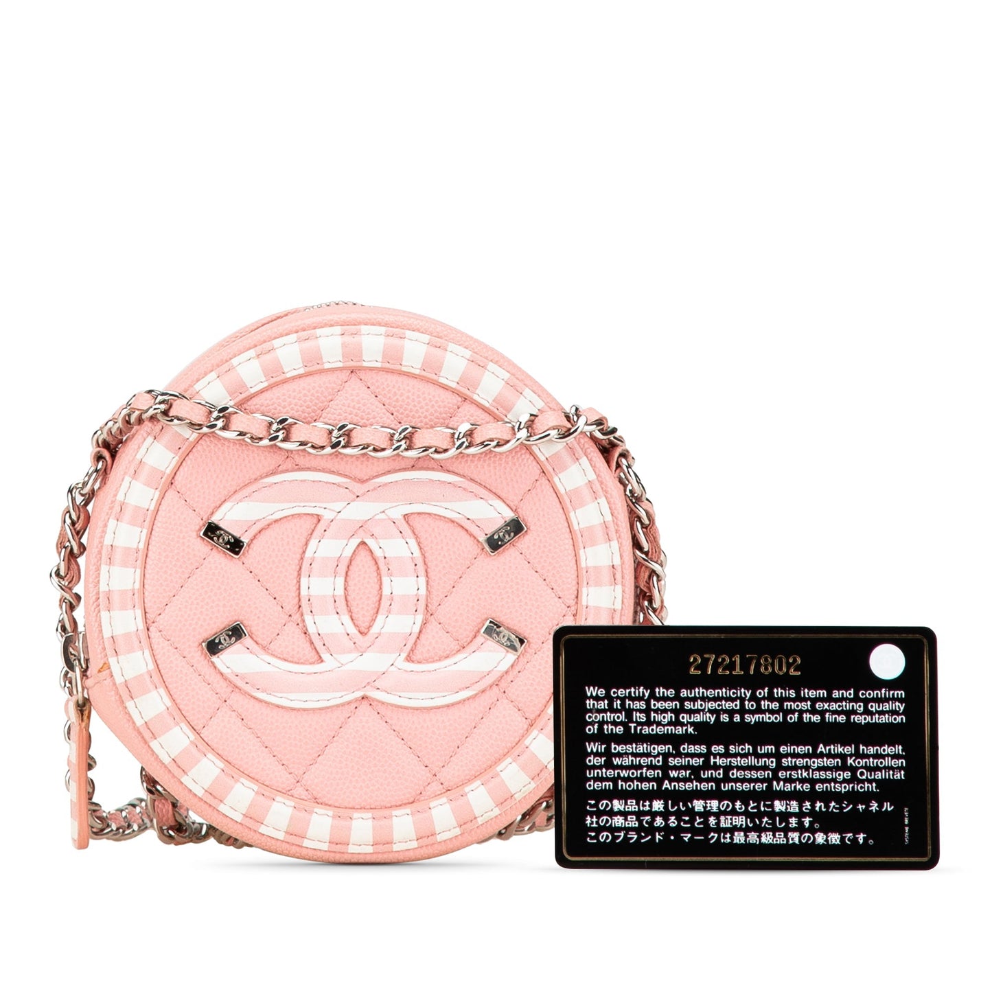 Chanel Caviar Striped CC Filigree Round Crossbody Pink