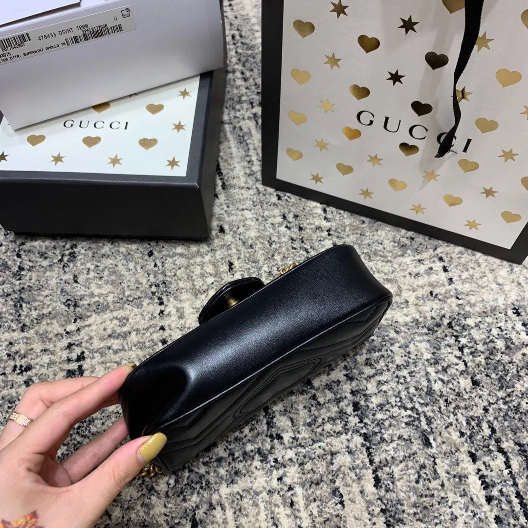 Gg Marmont Mini 16.5Cm Black Calfskin Gold Hardware