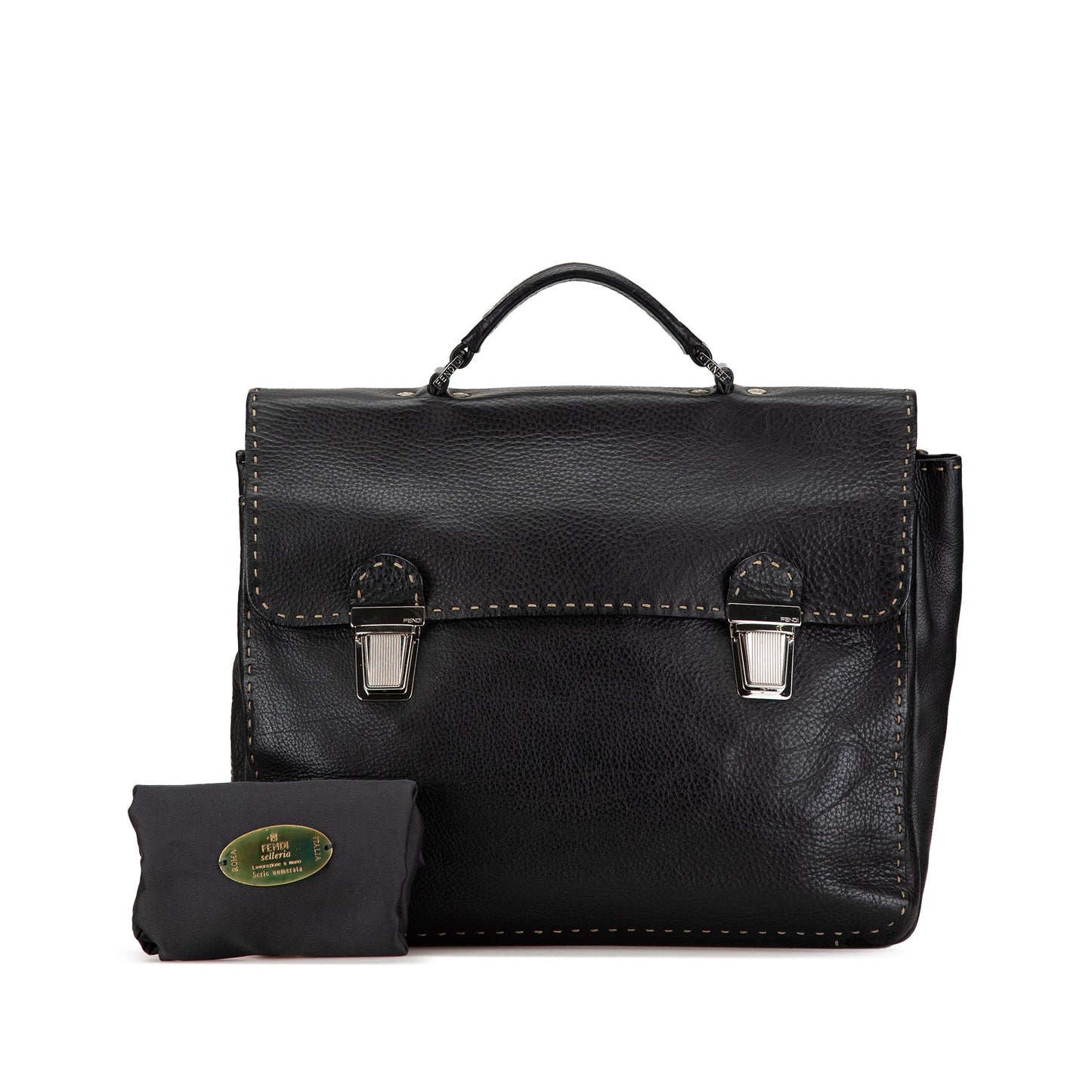 Fendi Leather Selleria Briefcase Black
