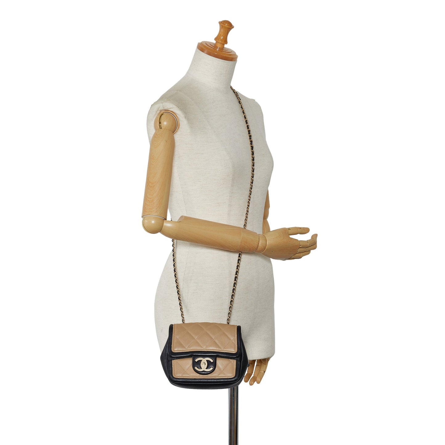 Chanel Mini Square Calfskin Graphic Flap Crossbody Bag Brown
