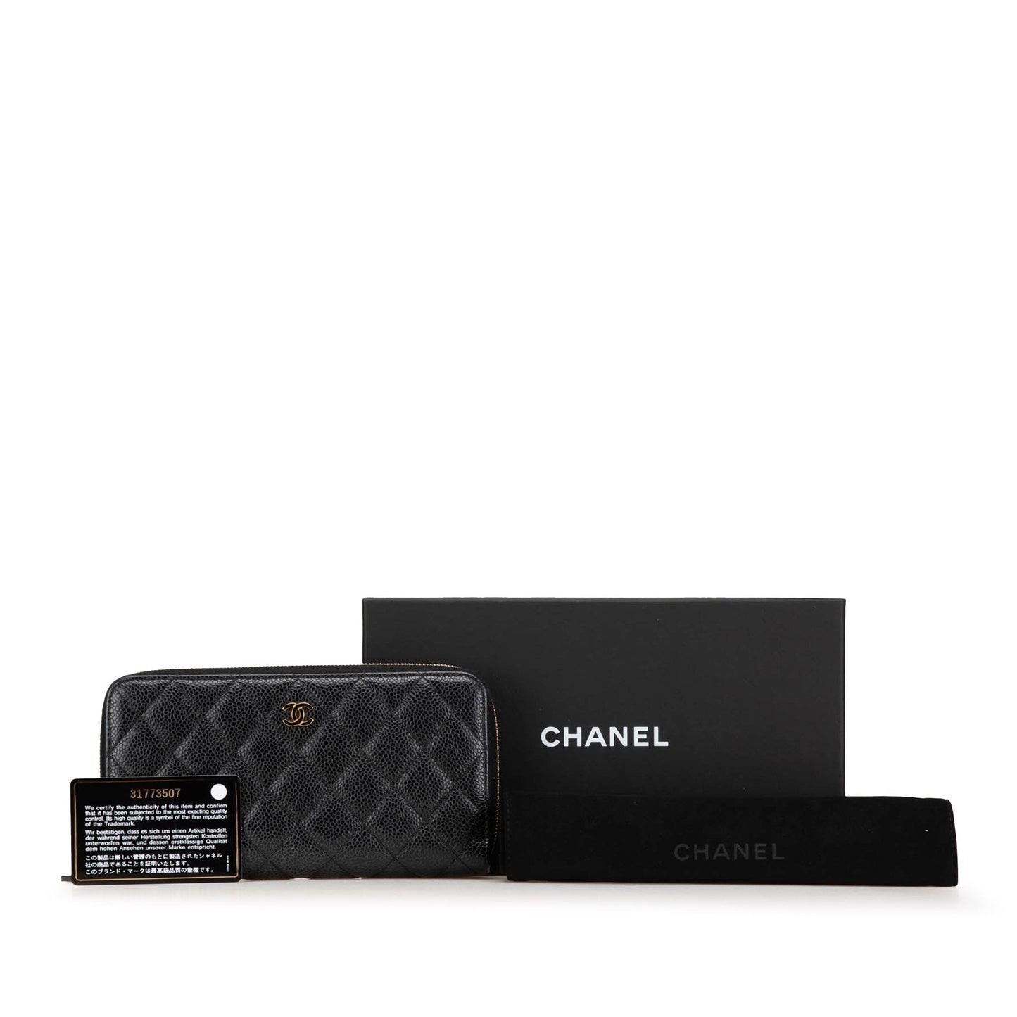 Chanel Quilted Caviar CC Zip Around Long Wallet Black