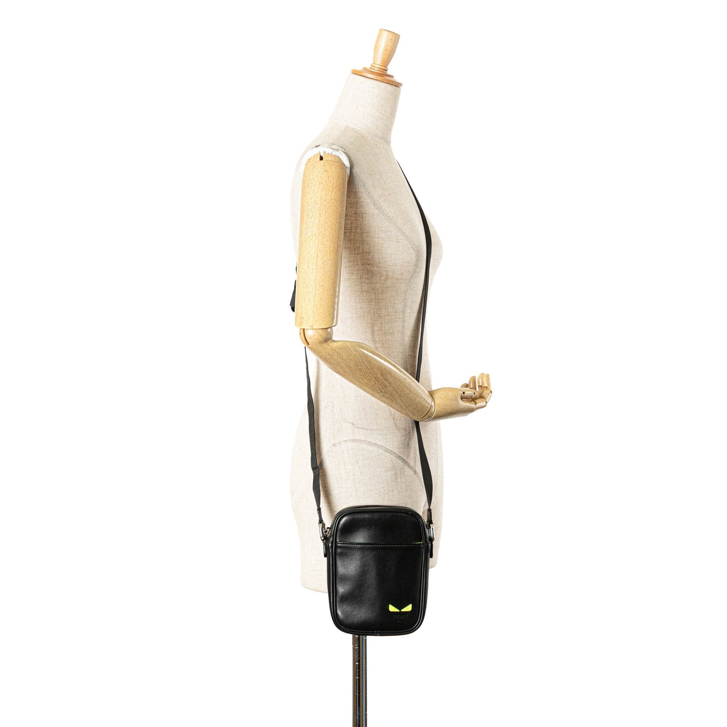 Fendi Small Leather Monster Bug Crossbody Black