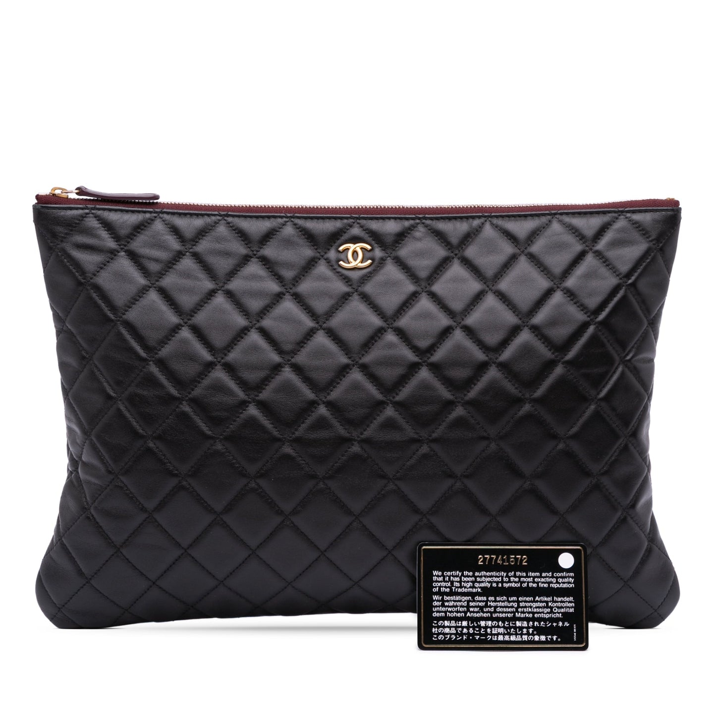 Chanel Large Quilted Lambskin O Case Clutch Black