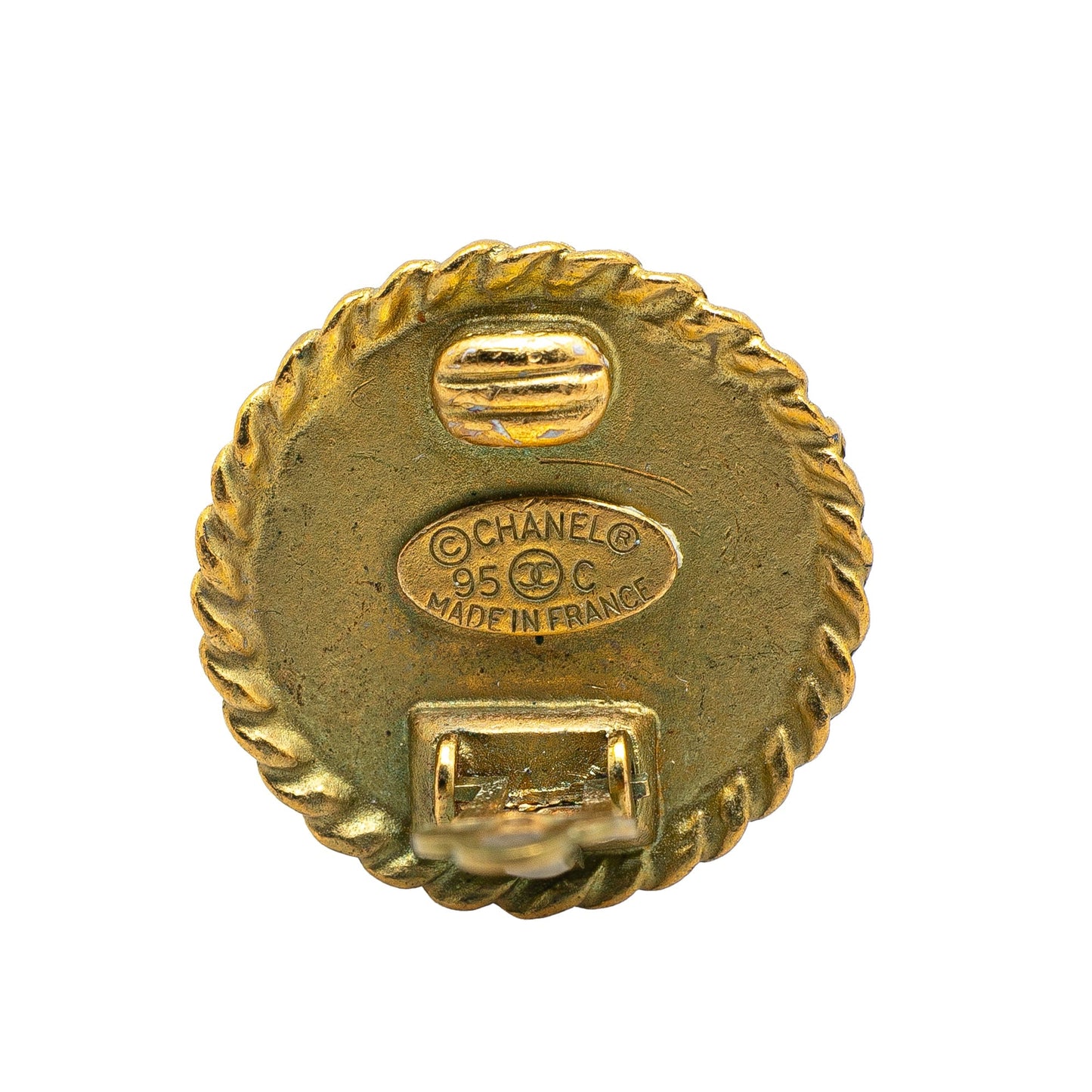 Chanel Gold Plated Acrylic CC Round Clip on Earrings Gold