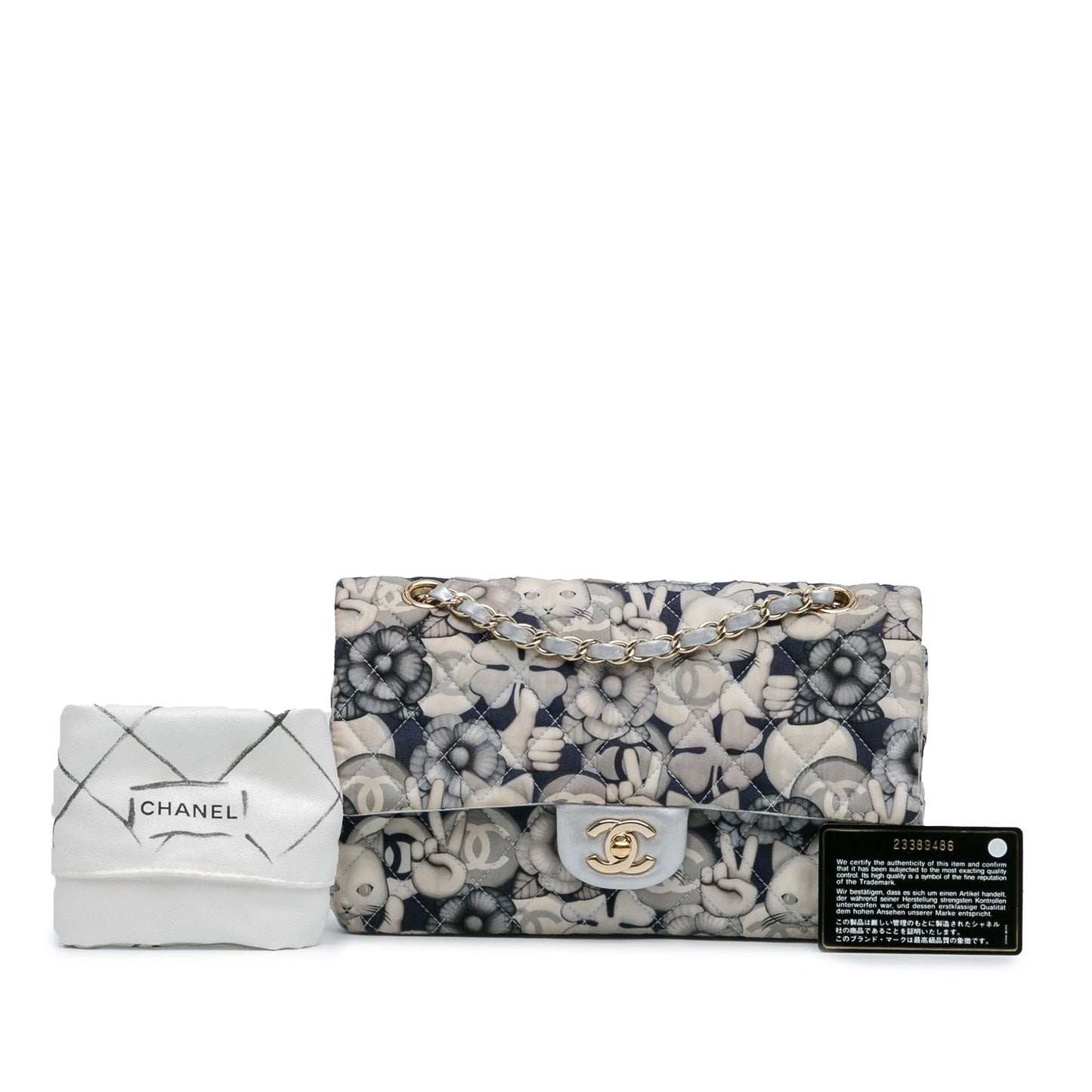 Chanel Medium Classic Nylon Cat Emoticon Double Flap White