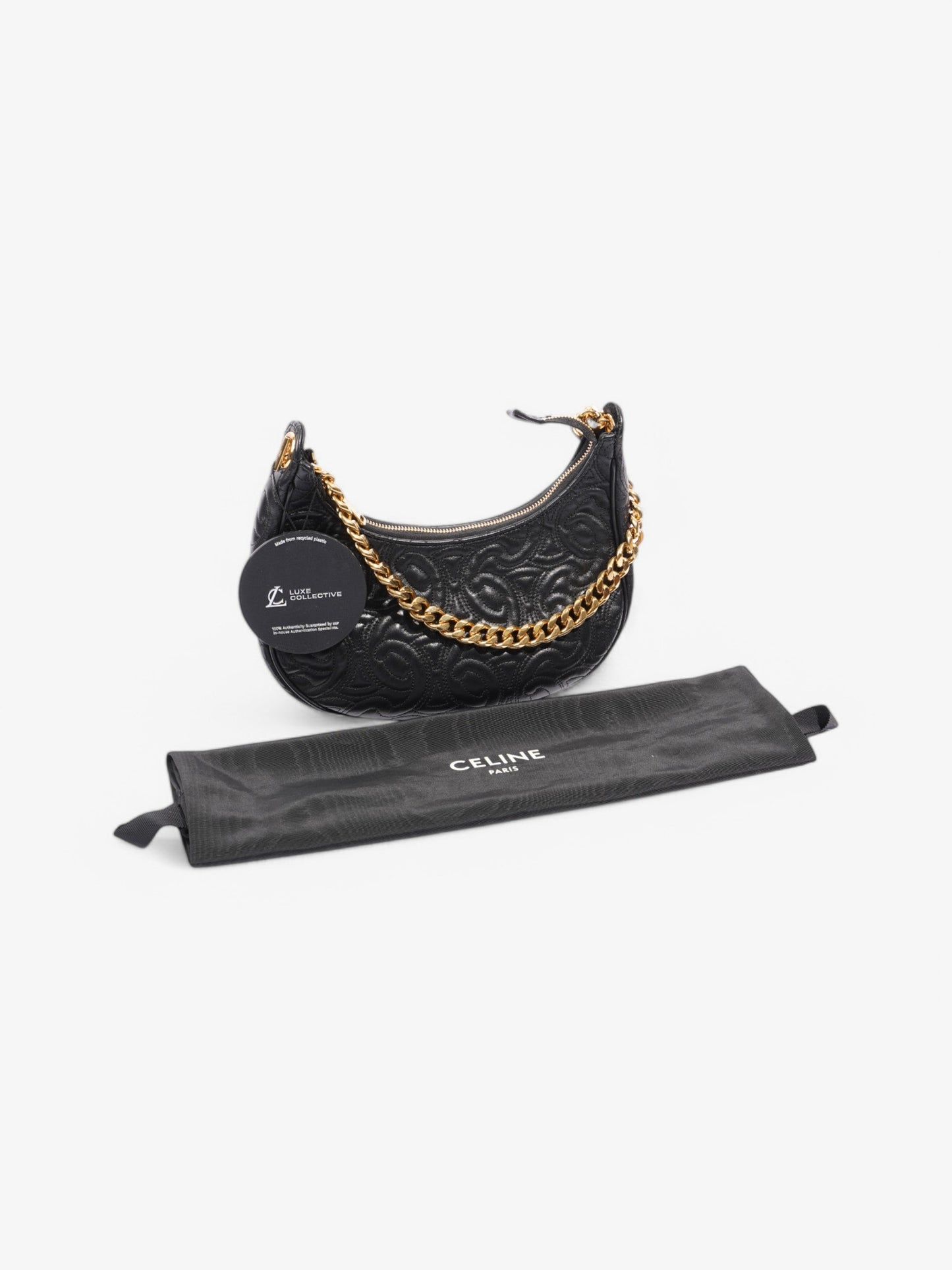 Celine Ava Triomphe Quilted Leather Shoulder Bag Black Leather