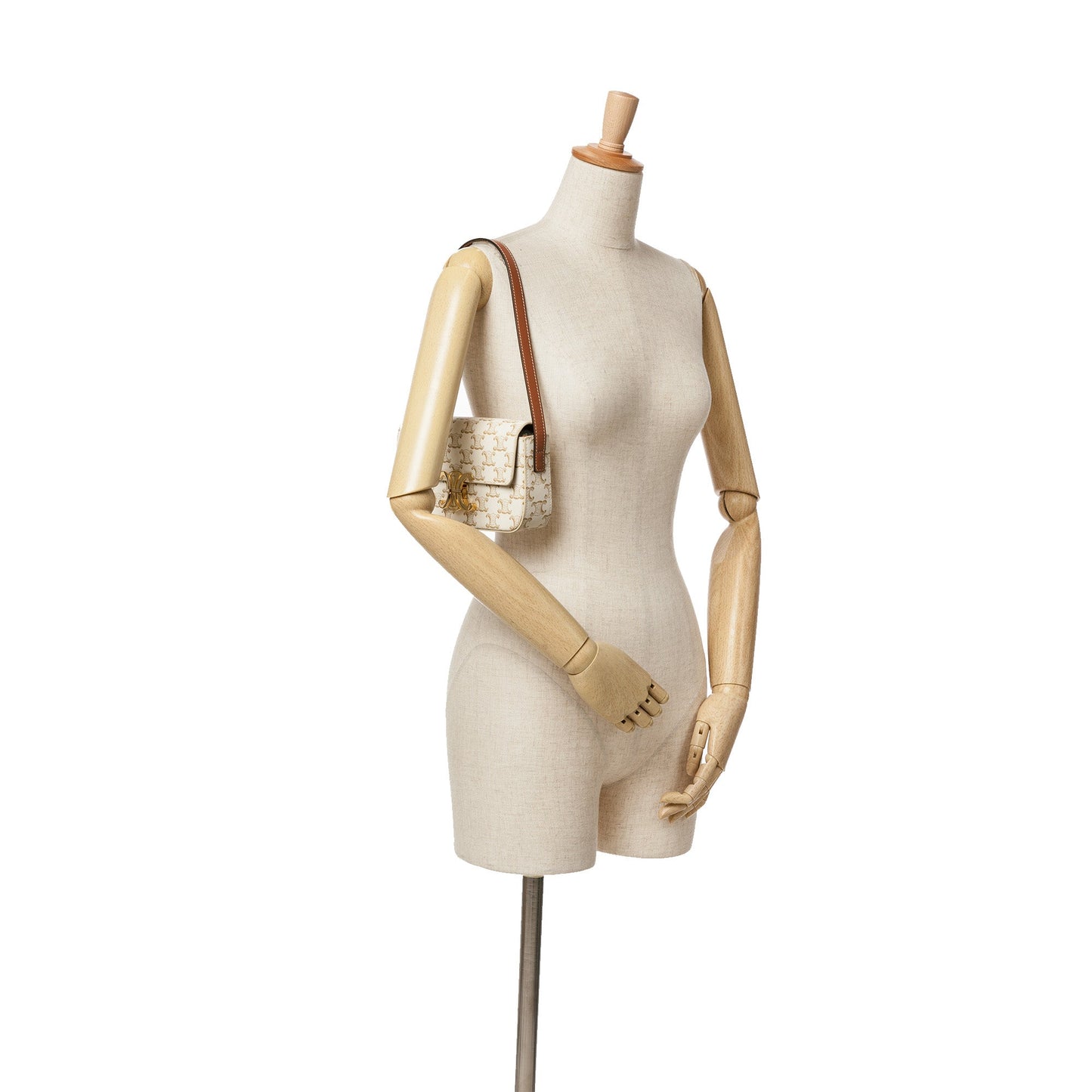 Celine Triomphe Coated Canvas Claude Shoulder Bag White