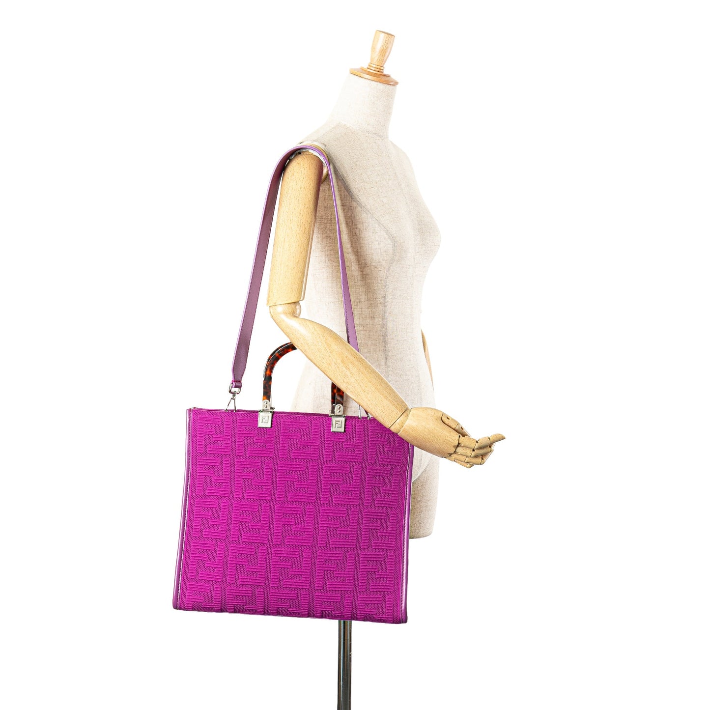 Fendi Medium Zucca Canvas Sunshine Shopper Tote Purple