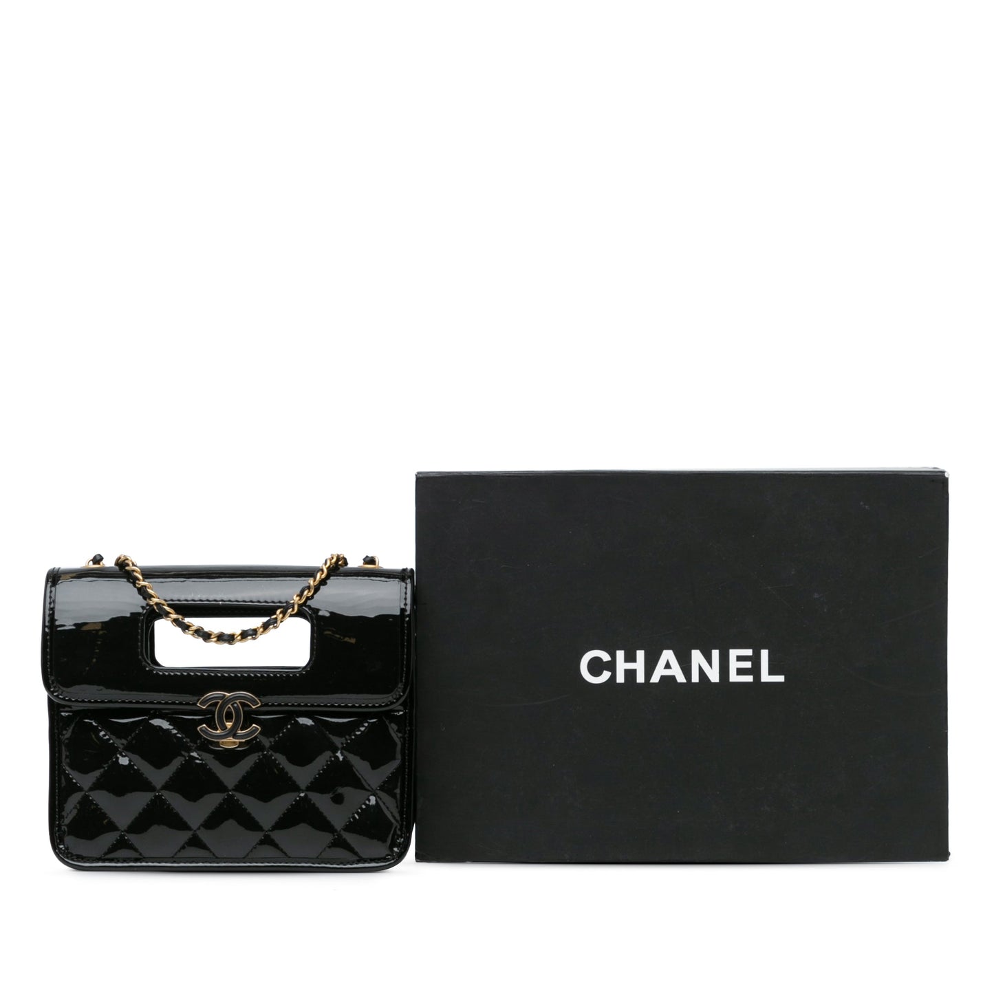 Chanel Mini Quilted Patent Graphic Catch Flap Black