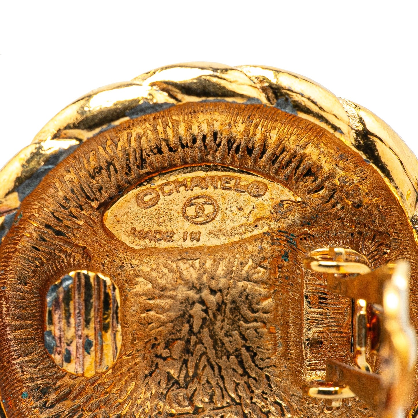 Chanel Gold Plated CC Round Clip on Earrings Gold