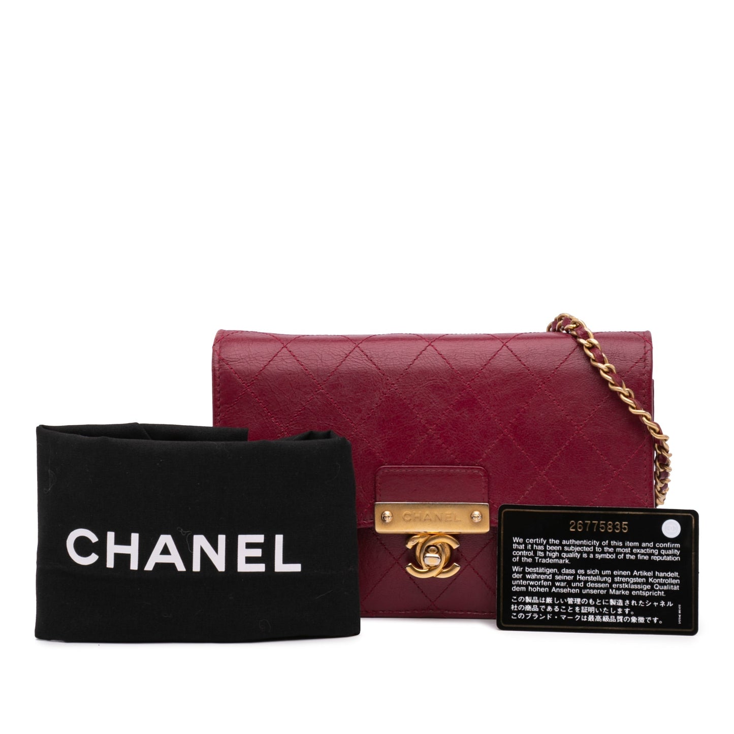 Chanel Stitched Goatskin Golden CC Wallet On Chain Red