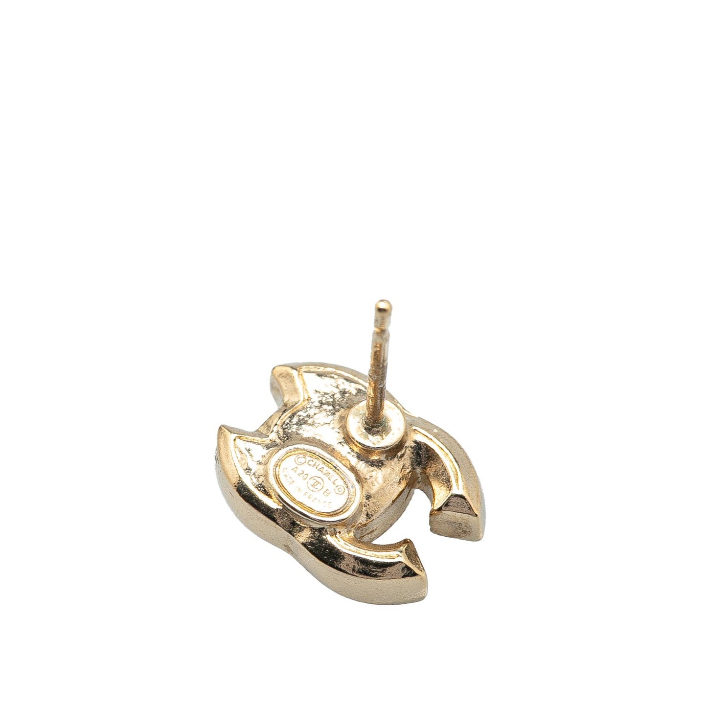 Chanel Gold Plated CC Faux Pearl Rhinestones Push Back Earrings Gold