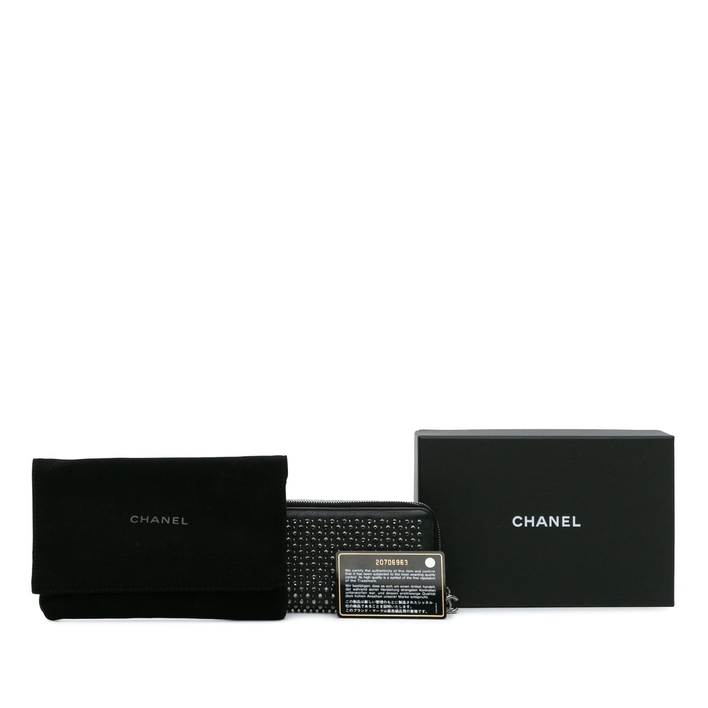 Chanel Bull Leather Studded Zip Wallet Black