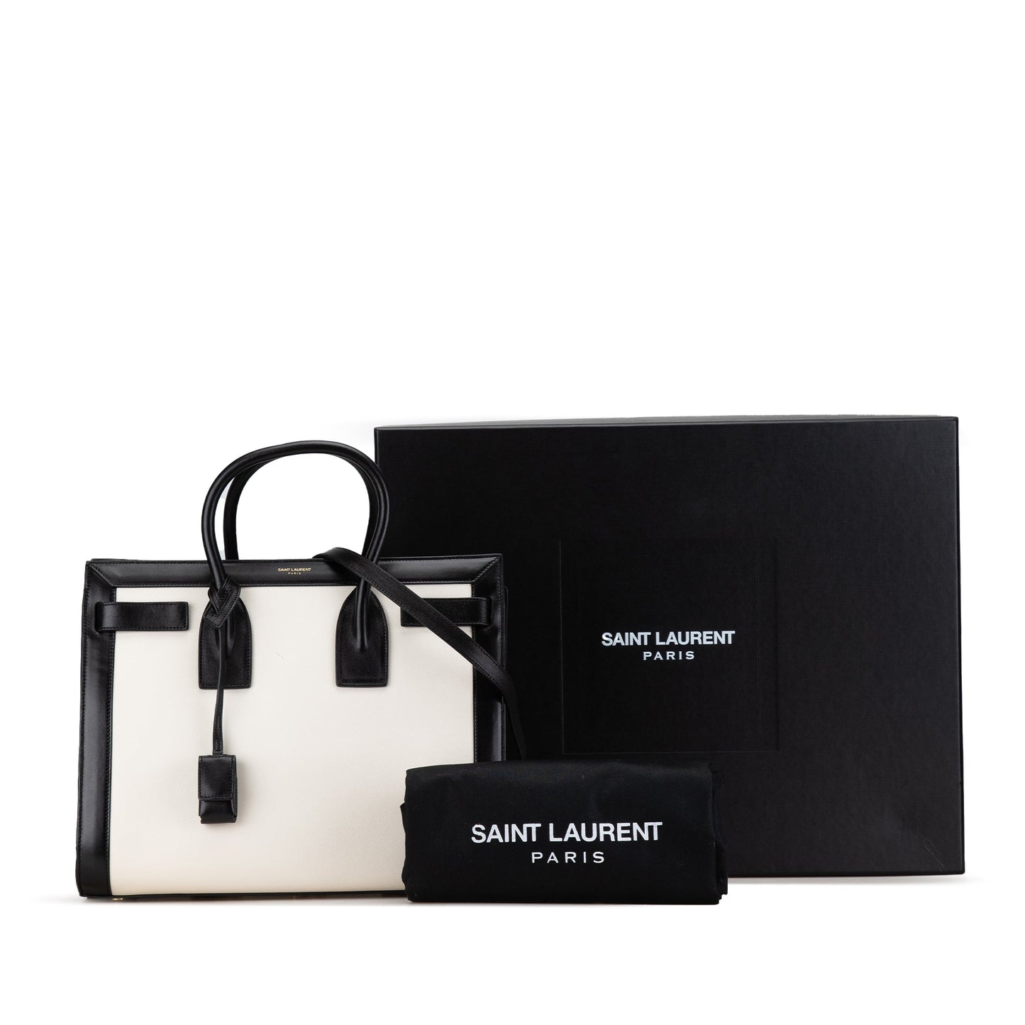 Saint Laurent Small Bicolor Leather Sac de Jour Satchel White