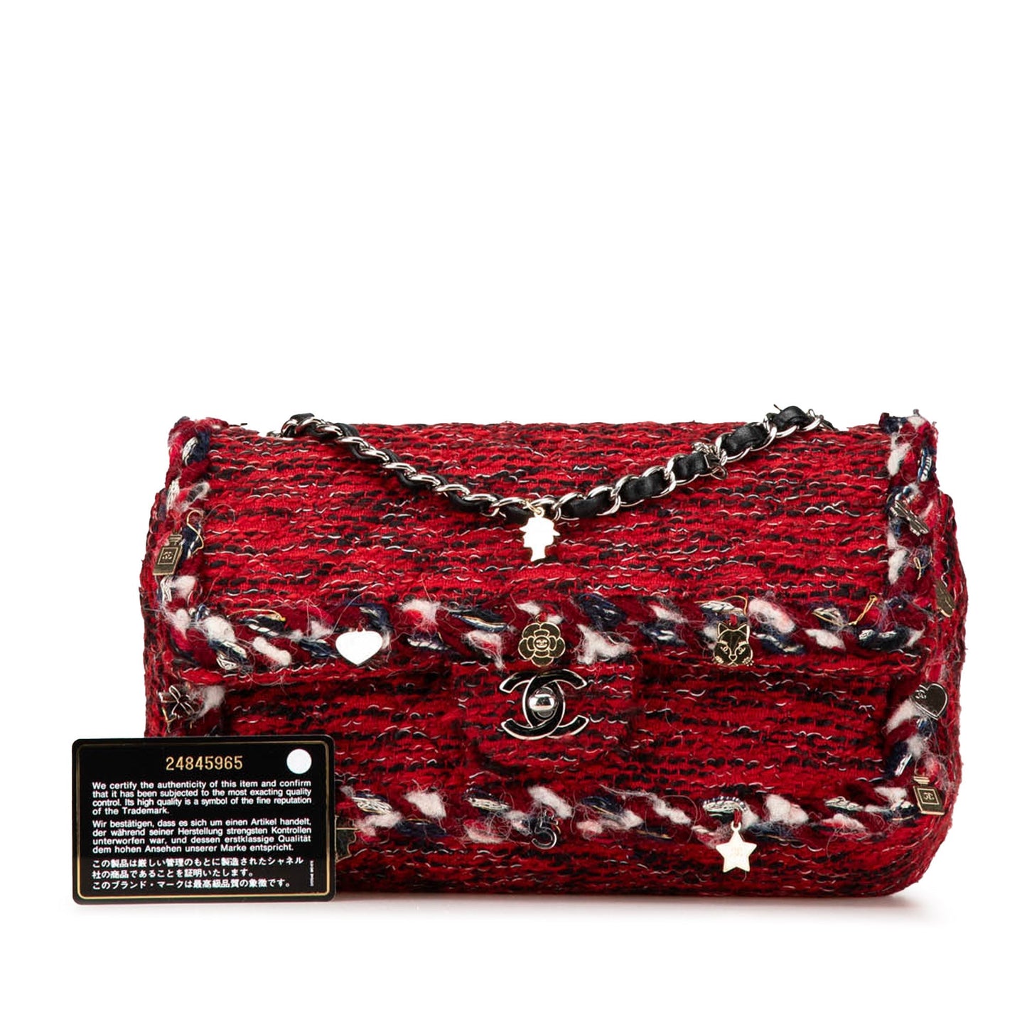 Chanel Medium Tweed Braided Charms Double Flap Red