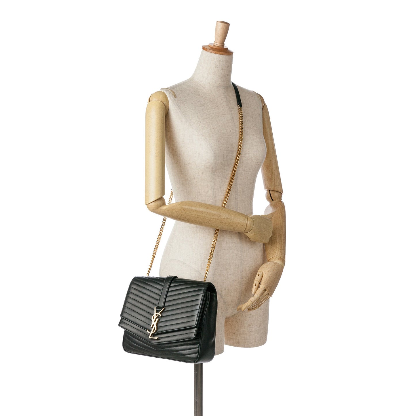 Saint Laurent Medium Lambskin Chevron Monogram Sulpice Bag Black